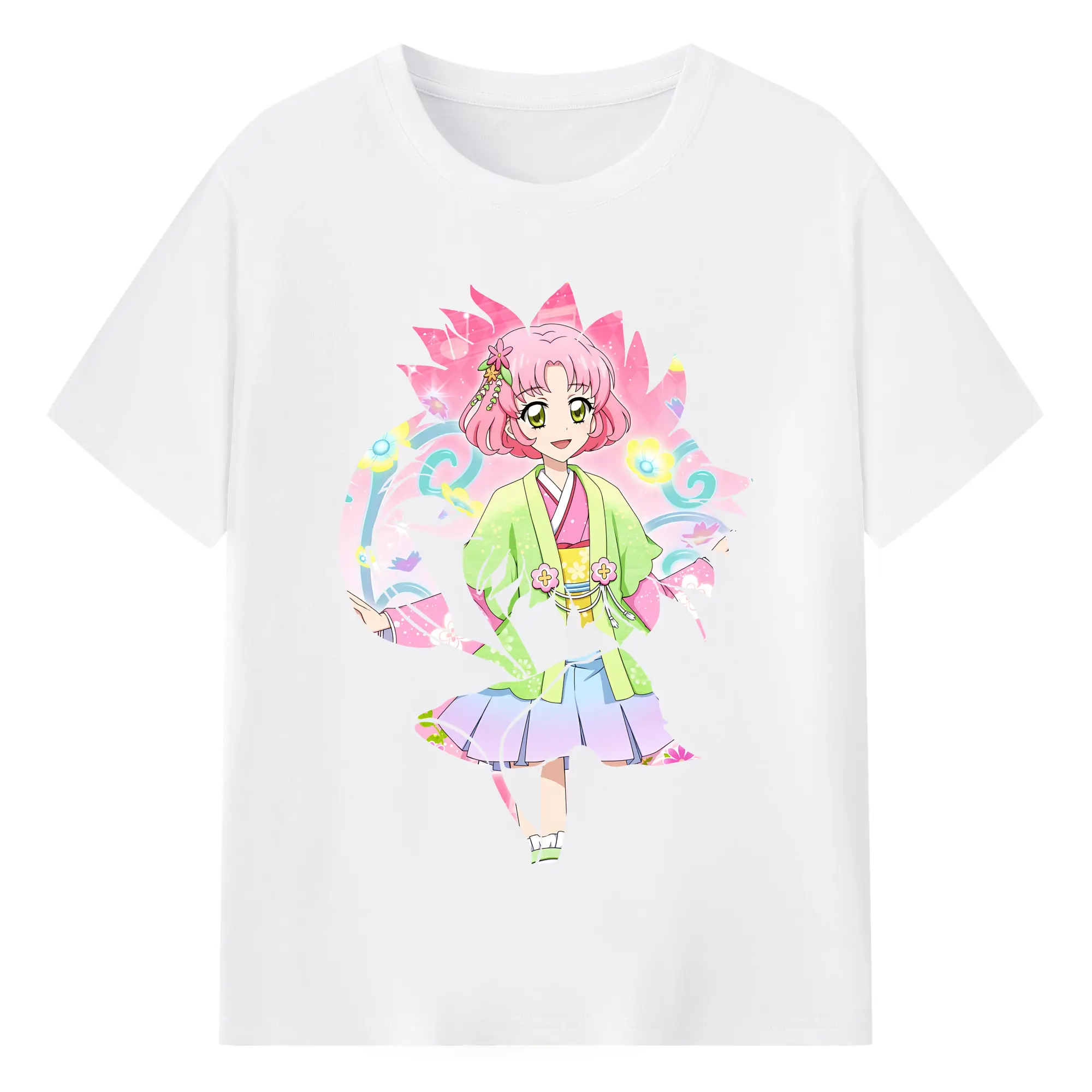 アイカツ グッズ 北大路 さくら - 綿100％ 半袖Tシャツ ・ フロントプリント ・ 快適 通気性 ・ 日常使い 散歩 スポーツ用