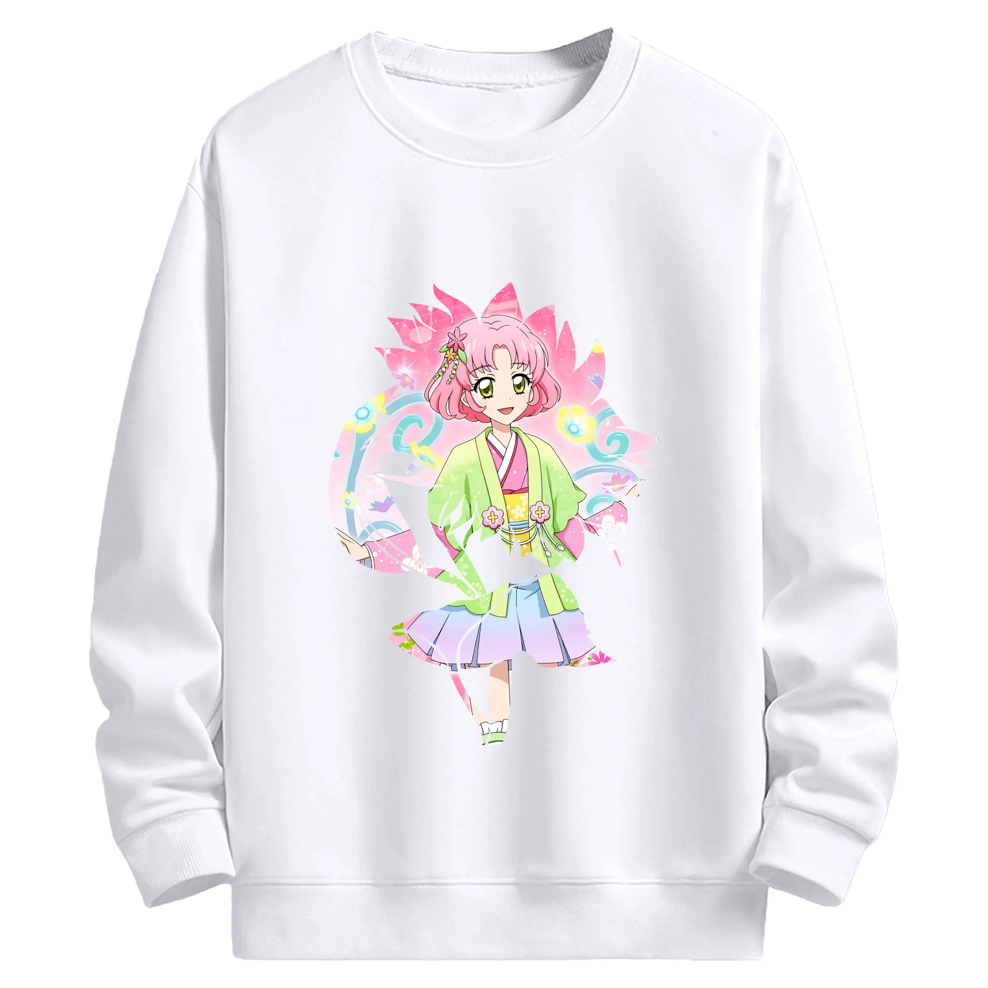 アイカツ グッズ 北大路 さくら - 高品質 クルーネック スウェット ・ コットン59％ ポリエステル41％ ・ ユニセックス 長袖 トレーナー ・ カジュアル デイリー スポーツ 散歩用