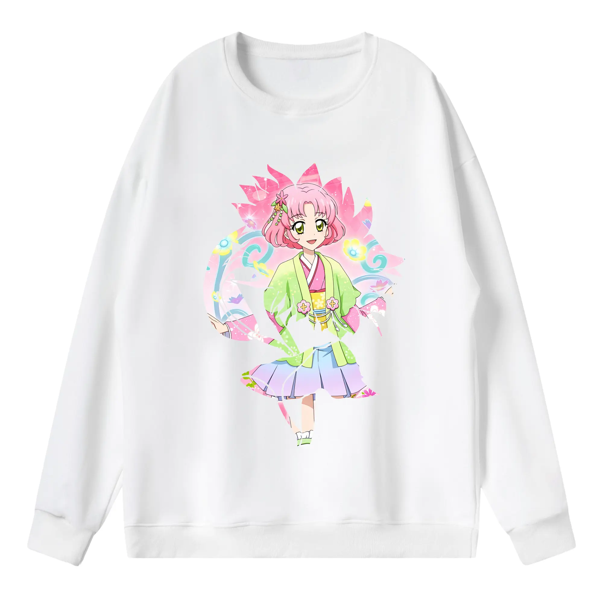 アイカツ グッズ 北大路 さくら - 薄手 クルーネック スウェット 裏毛260g · ポリエステル 春秋向け カジュアル 男女兼用 · トレーナー デイリー スポーツ 散歩に最適