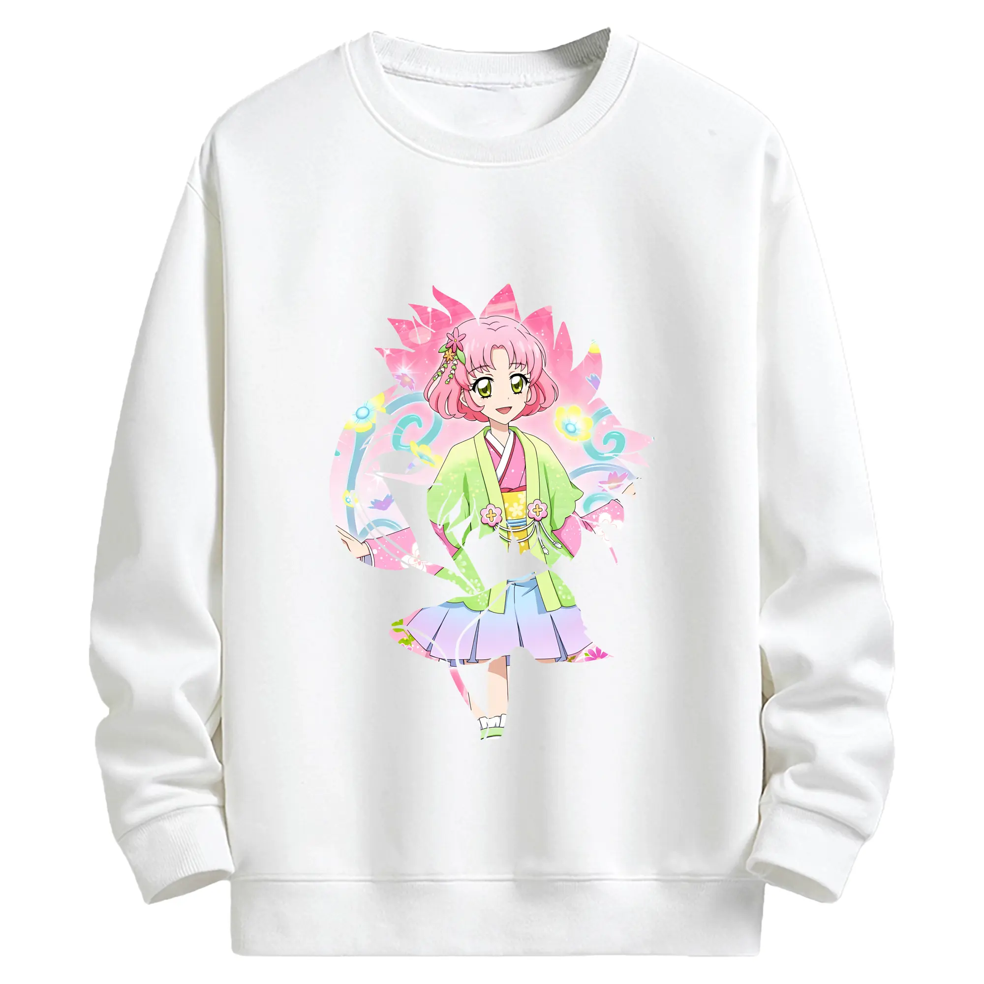 アイカツ グッズ 北大路 さくら - キッズ クルーネックスウェットシャツ ・ フロントプリント ・ 綿80％ ポリエステル20％ ・ 快適 通学 スポーツ 日常使い お散歩用