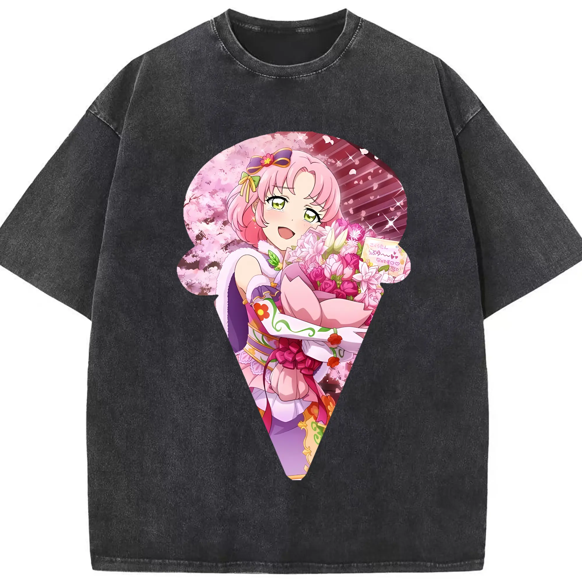 アイカツ グッズ 北大路 さくら - 綿100％ ヴィンテージ風 半袖Tシャツ ・ フロントプリント ・ 柔らか肌触り ・ 通気性 快適 ・ スポーツ カジュアル 外出用