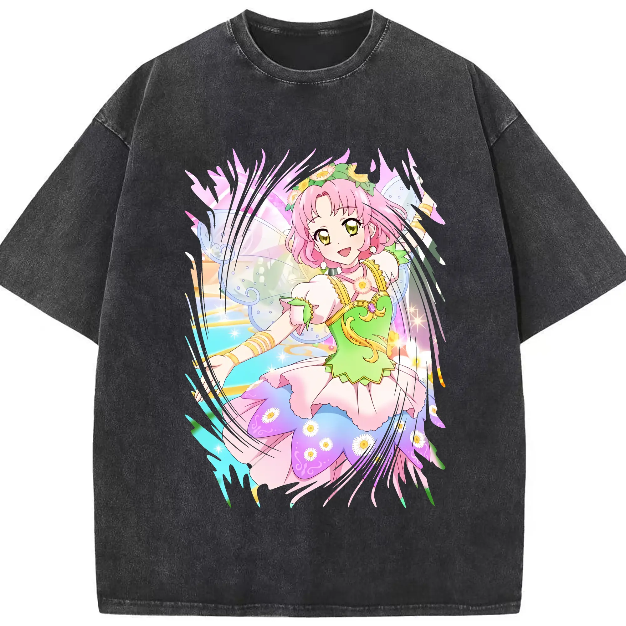 アイカツ グッズ 北大路 さくら - 綿100％ ヴィンテージ風 半袖Tシャツ ・ フロントプリント ・ 柔らか肌触り ・ 通気性 快適 ・ スポーツ カジュアル 外出用