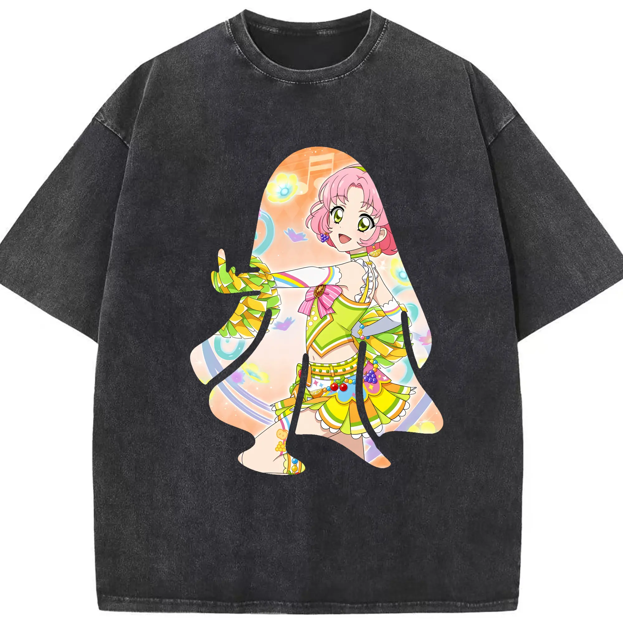 アイカツ グッズ 北大路 さくら - 綿100％ ヴィンテージ風 半袖Tシャツ ・ フロントプリント ・ 柔らか肌触り ・ 通気性 快適 ・ スポーツ カジュアル 外出用