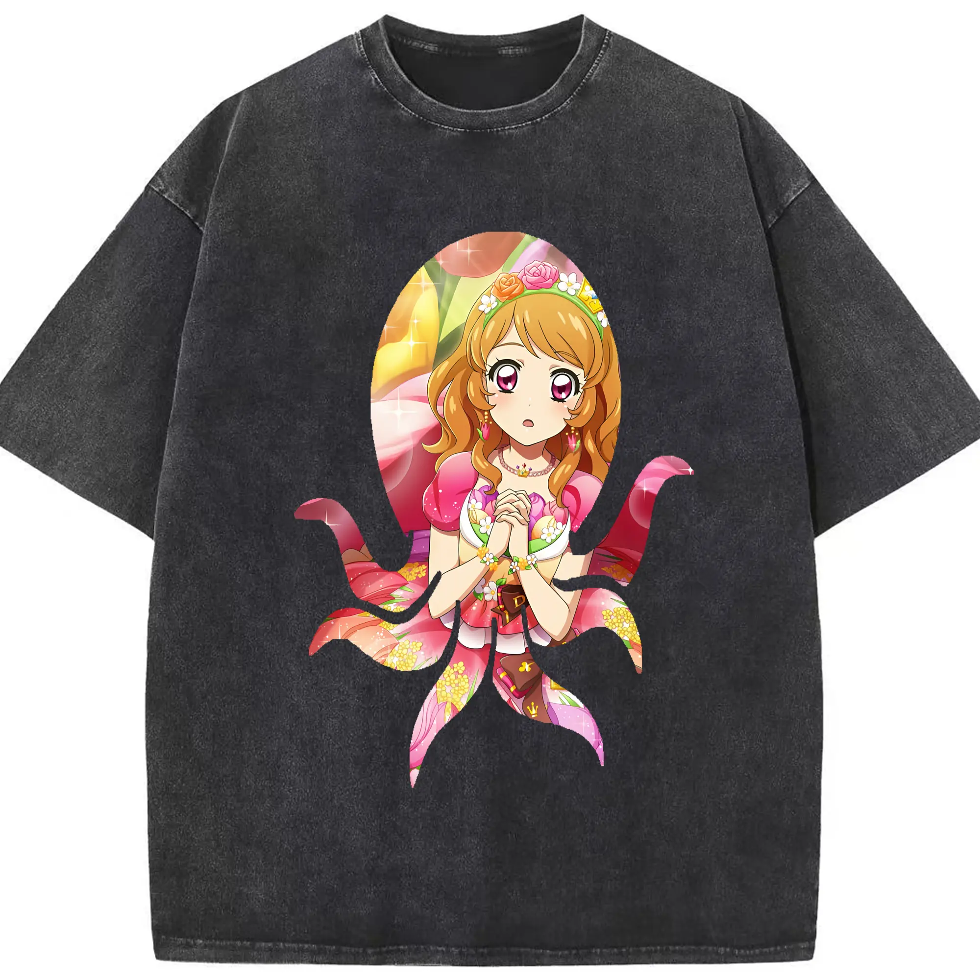 アイカツ グッズ 北大路 さくら - 綿100％ ヴィンテージ風 半袖Tシャツ ・ フロントプリント ・ 柔らか肌触り ・ 通気性 快適 ・ スポーツ カジュアル 外出用
