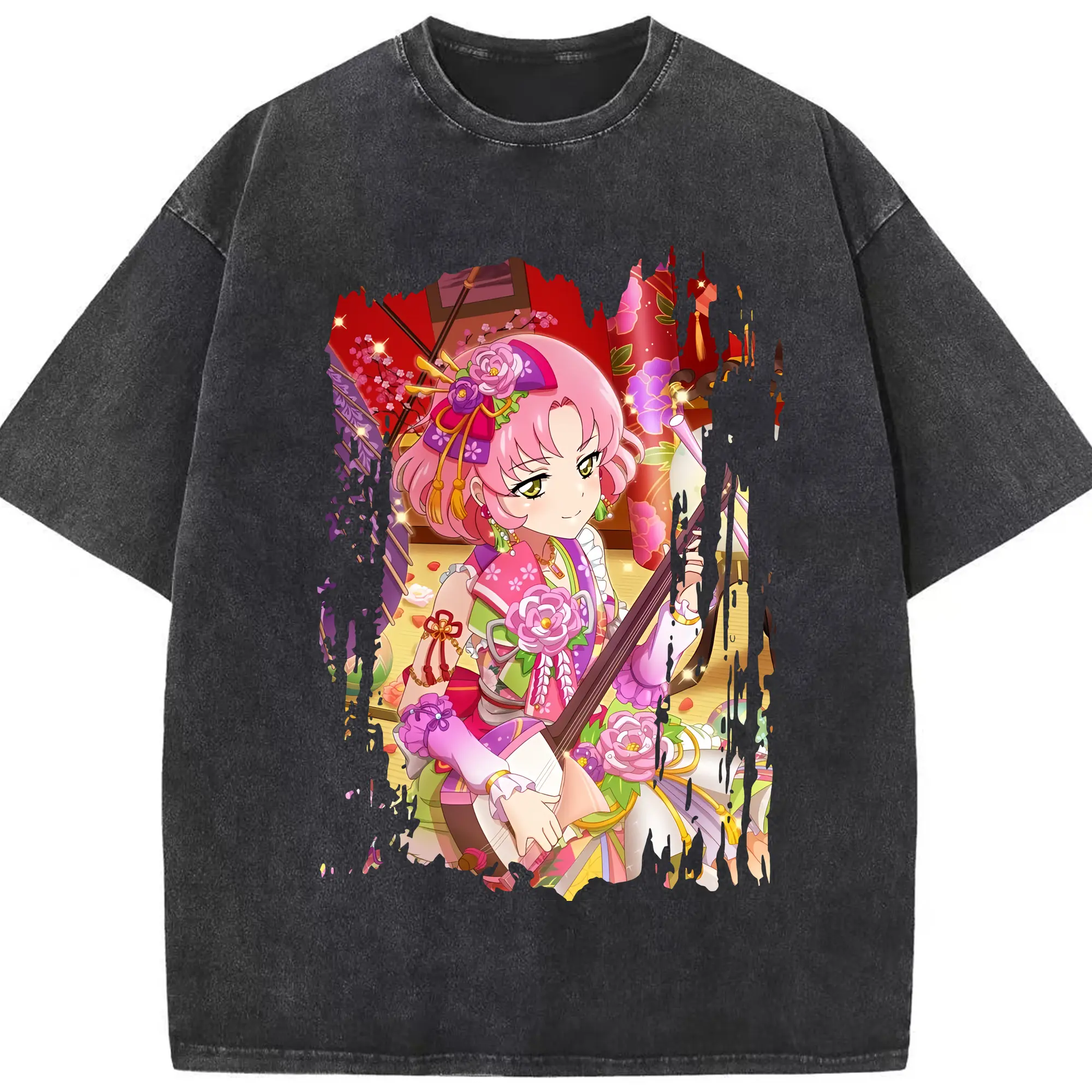 アイカツ グッズ 北大路 さくら - 綿100％ ヴィンテージ風 半袖Tシャツ ・ フロントプリント ・ 柔らか肌触り ・ 通気性 快適 ・ スポーツ カジュアル 外出用