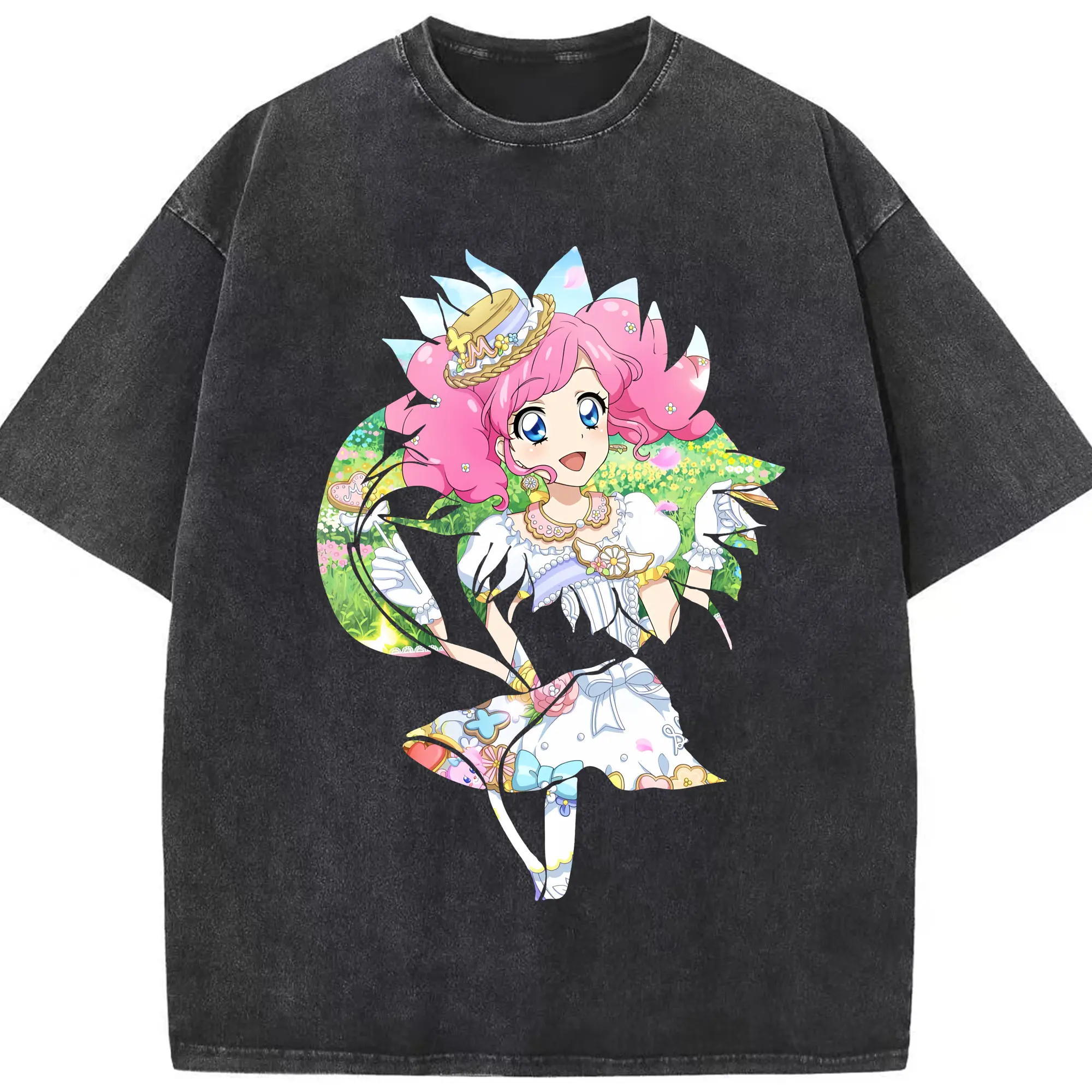 アイカツ グッズ 北大路 さくら - 綿100％ ヴィンテージ風 半袖Tシャツ ・ フロントプリント ・ 柔らか肌触り ・ 通気性 快適 ・ スポーツ カジュアル 外出用