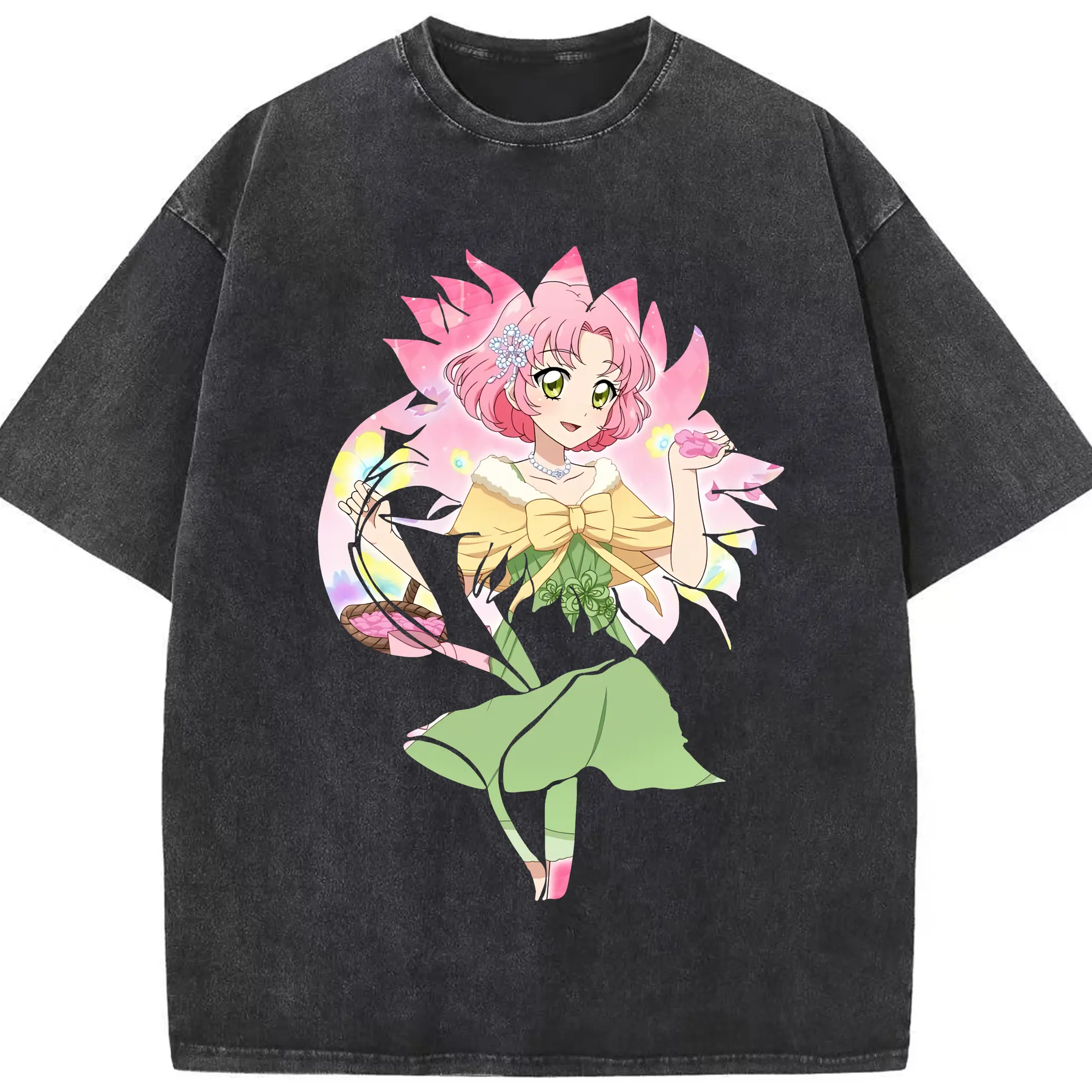 アイカツ グッズ 北大路 さくら - 綿100％ ヴィンテージ風 半袖Tシャツ ・ フロントプリント ・ 柔らか肌触り ・ 通気性 快適 ・ スポーツ カジュアル 外出用