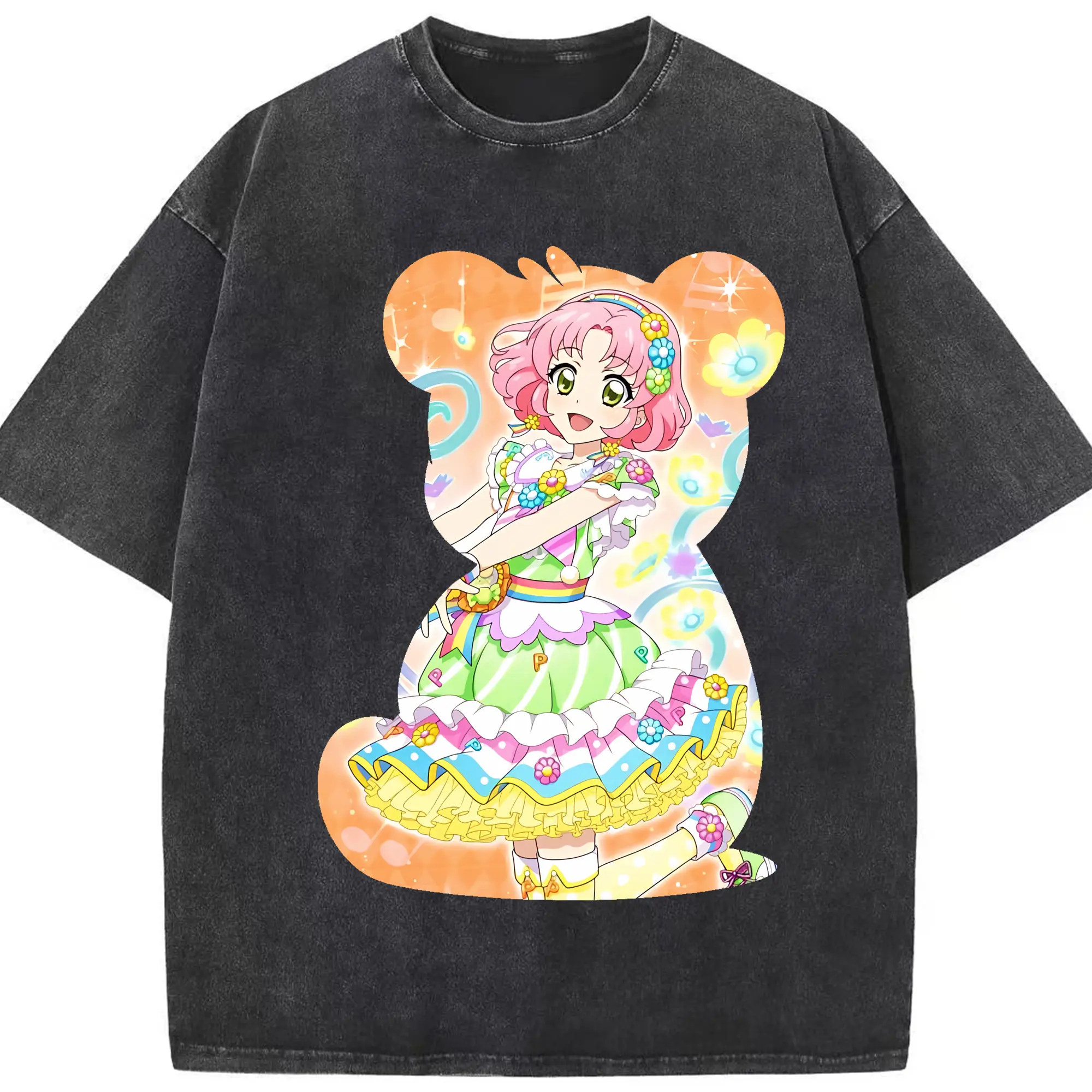 アイカツ グッズ 北大路 さくら - 綿100％ ヴィンテージ風 半袖Tシャツ ・ フロントプリント ・ 柔らか肌触り ・ 通気性 快適 ・ スポーツ カジュアル 外出用