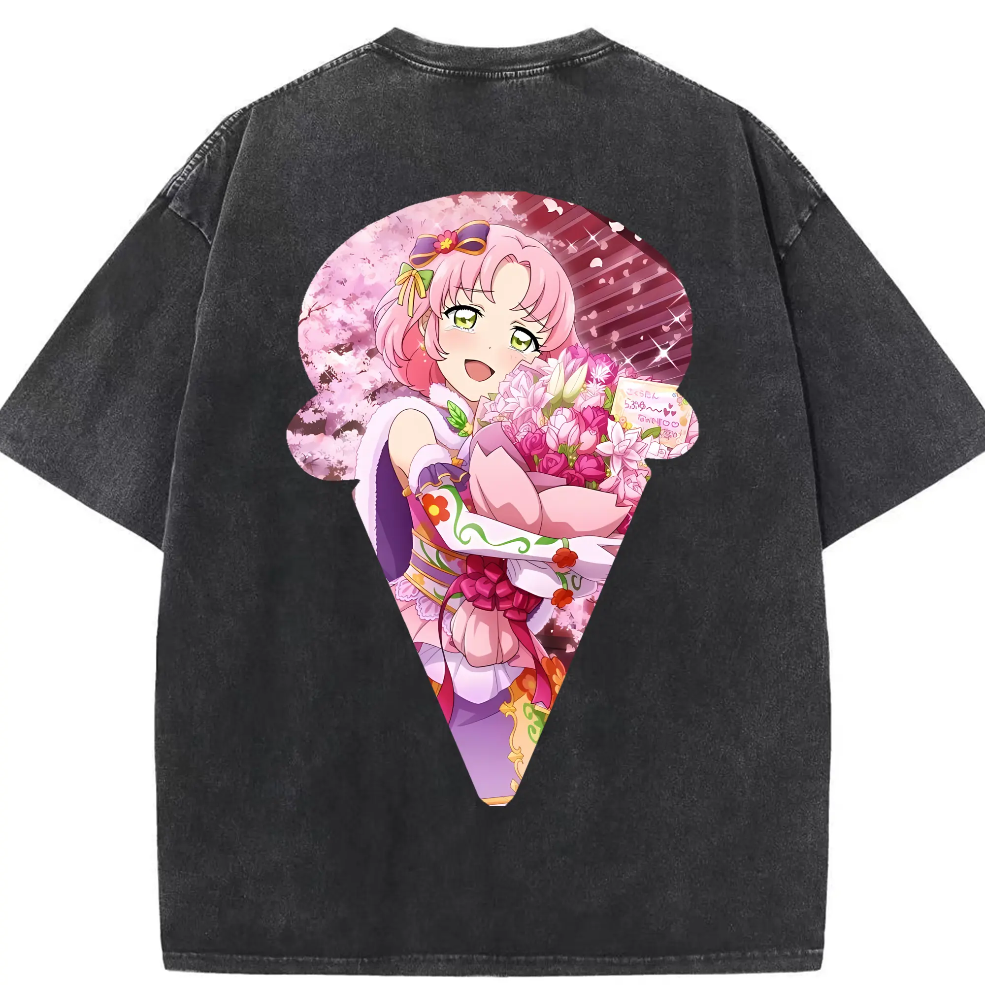 アイカツ グッズ 北大路 さくら - 綿100％ ヴィンテージ風 半袖Tシャツ ・ 背面プリント ・ 柔らか肌触り ・ 通気性 快適 ・ スポーツ カジュアル 外出用