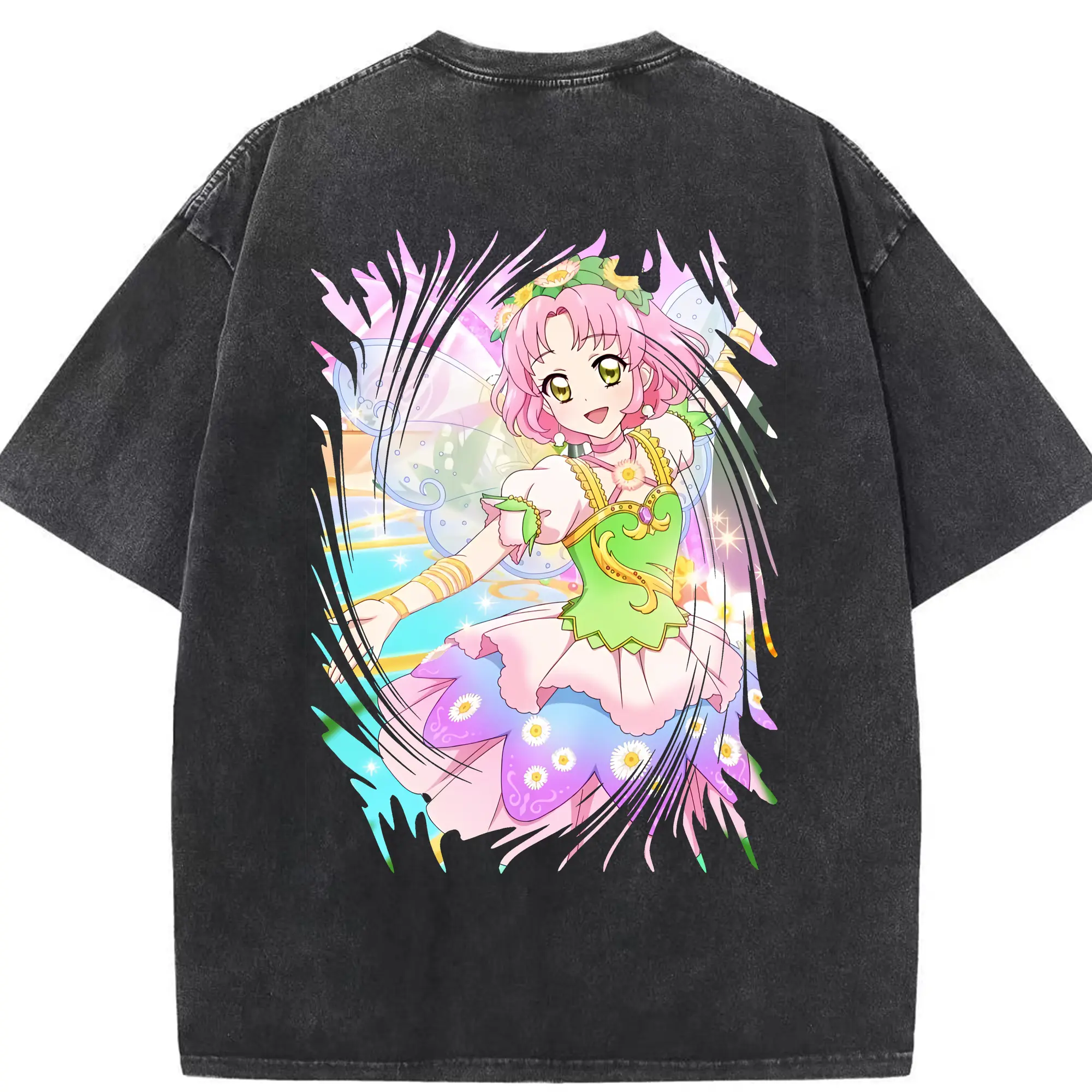 アイカツ グッズ 北大路 さくら - 綿100％ ヴィンテージ風 半袖Tシャツ ・ 背面プリント ・ 柔らか肌触り ・ 通気性 快適 ・ スポーツ カジュアル 外出用