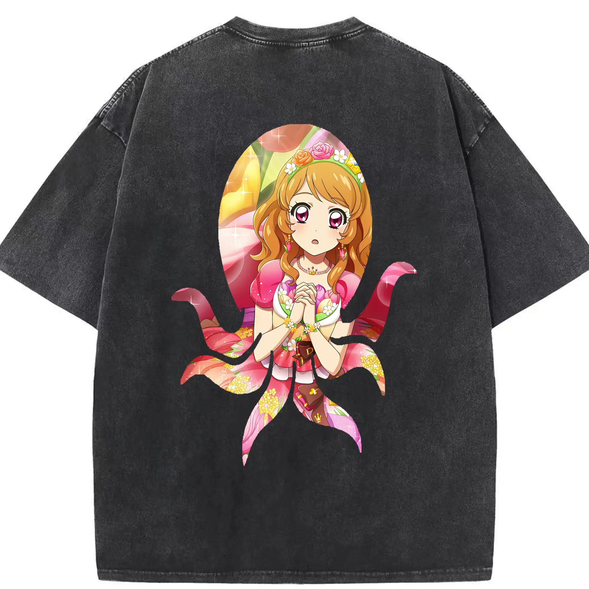 アイカツ グッズ 北大路 さくら - 綿100％ ヴィンテージ風 半袖Tシャツ ・ 背面プリント ・ 柔らか肌触り ・ 通気性 快適 ・ スポーツ カジュアル 外出用