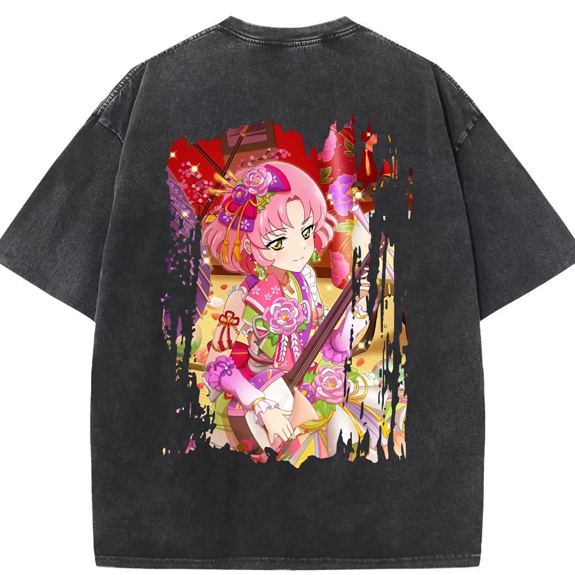 アイカツ グッズ 北大路 さくら - 綿100％ ヴィンテージ風 半袖Tシャツ ・ 背面プリント ・ 柔らか肌触り ・ 通気性 快適 ・ スポーツ カジュアル 外出用