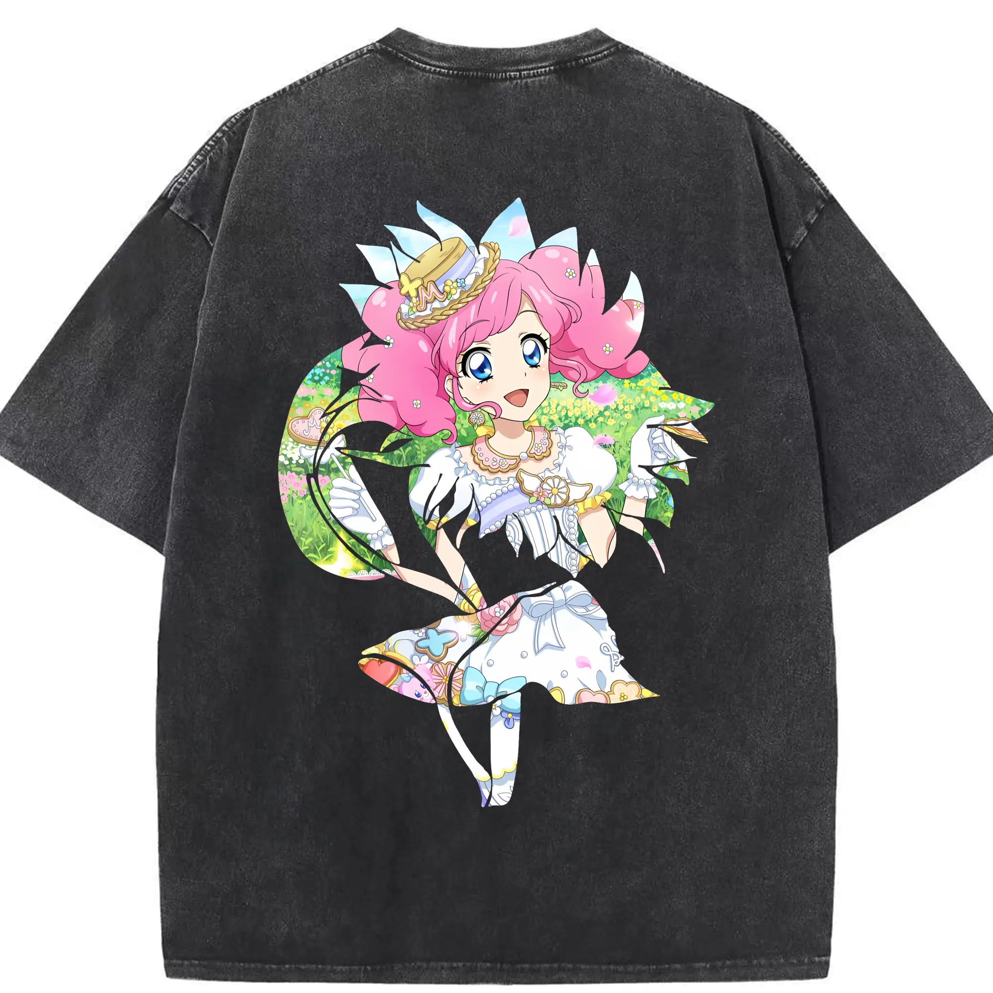 アイカツ グッズ 北大路 さくら - 綿100％ ヴィンテージ風 半袖Tシャツ ・ 背面プリント ・ 柔らか肌触り ・ 通気性 快適 ・ スポーツ カジュアル 外出用