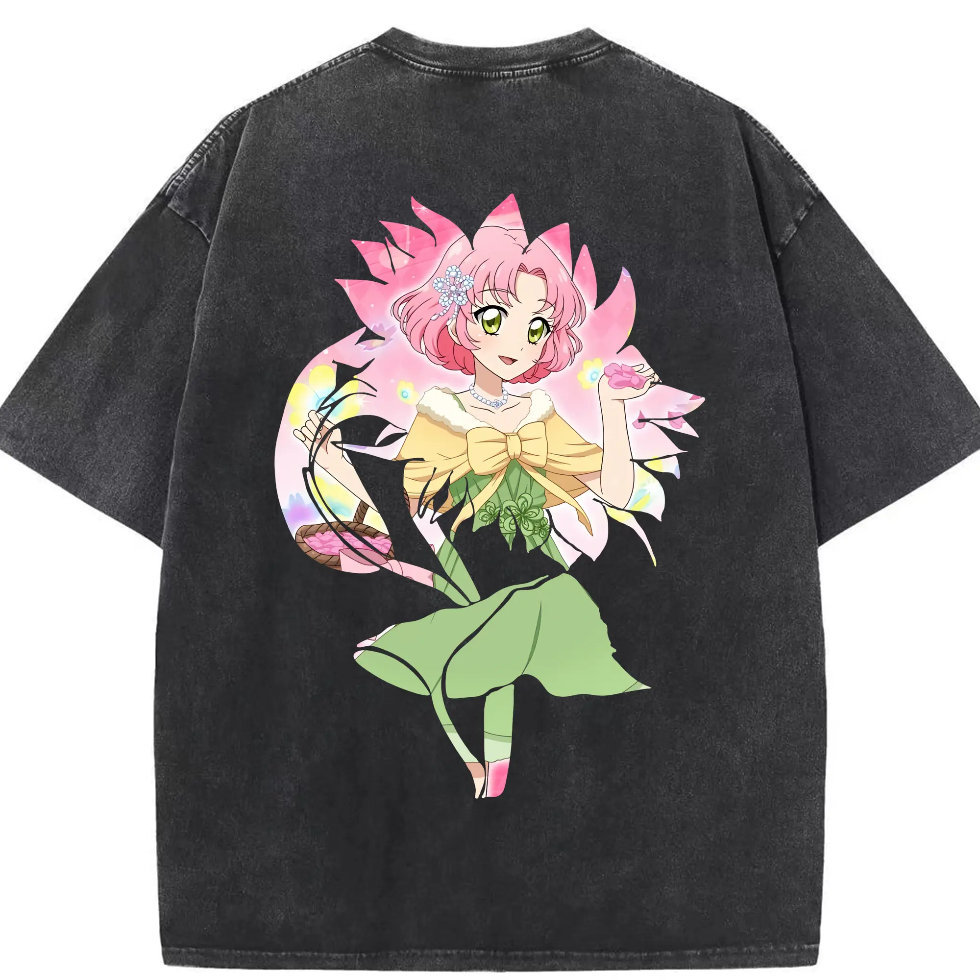 アイカツ グッズ 北大路 さくら - 綿100％ ヴィンテージ風 半袖Tシャツ ・ 背面プリント ・ 柔らか肌触り ・ 通気性 快適 ・ スポーツ カジュアル 外出用