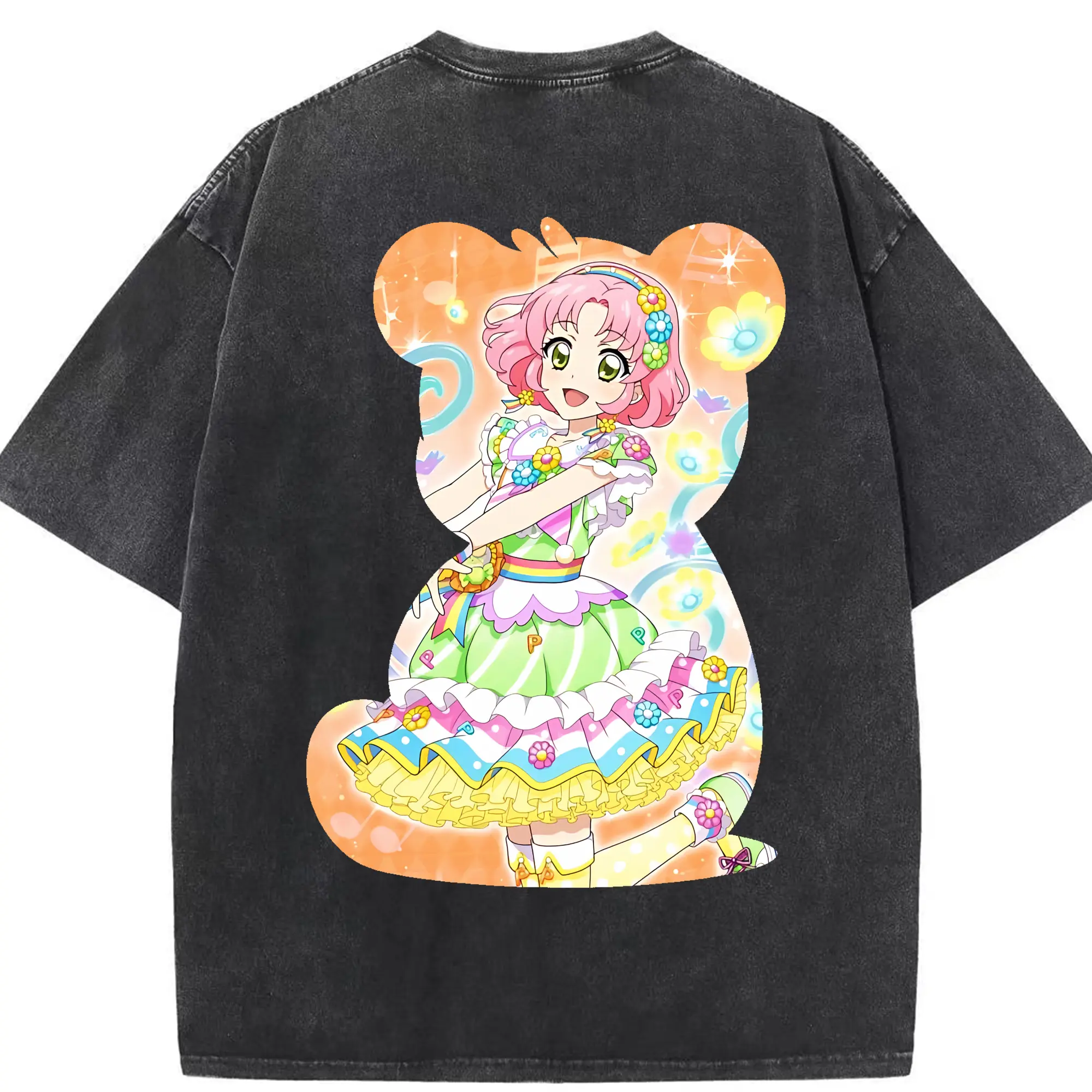アイカツ グッズ 北大路 さくら - 綿100％ ヴィンテージ風 半袖Tシャツ ・ 背面プリント ・ 柔らか肌触り ・ 通気性 快適 ・ スポーツ カジュアル 外出用