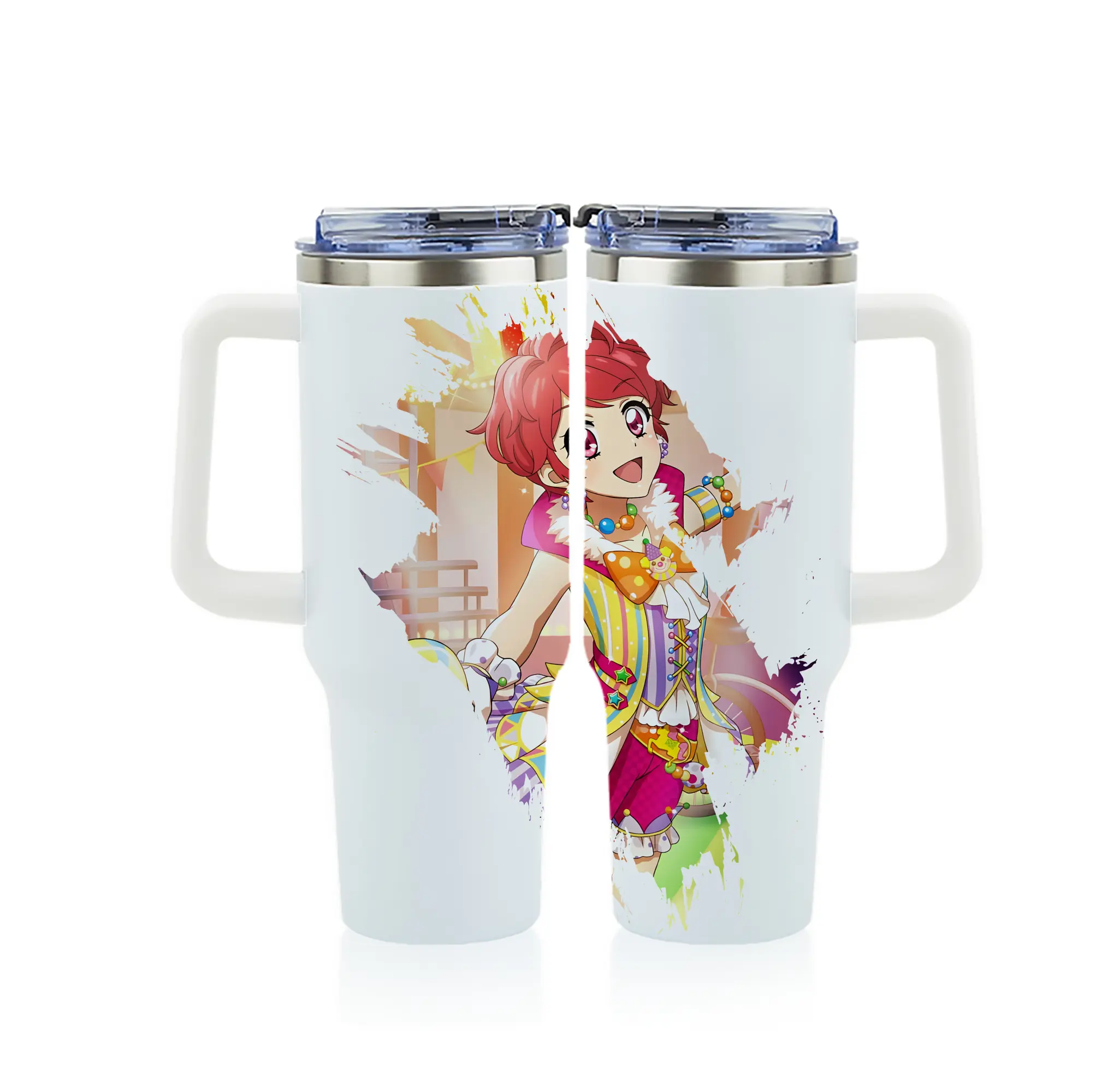 アイカツ グッズ 一ノ瀬 かえで - 1200mL フルプリント車用タンブラー ・ 304ステンレス 内側 ・ 201ステンレス 外側 ・ 保温 保冷 ・ 通勤 ドライブ アウトドア用