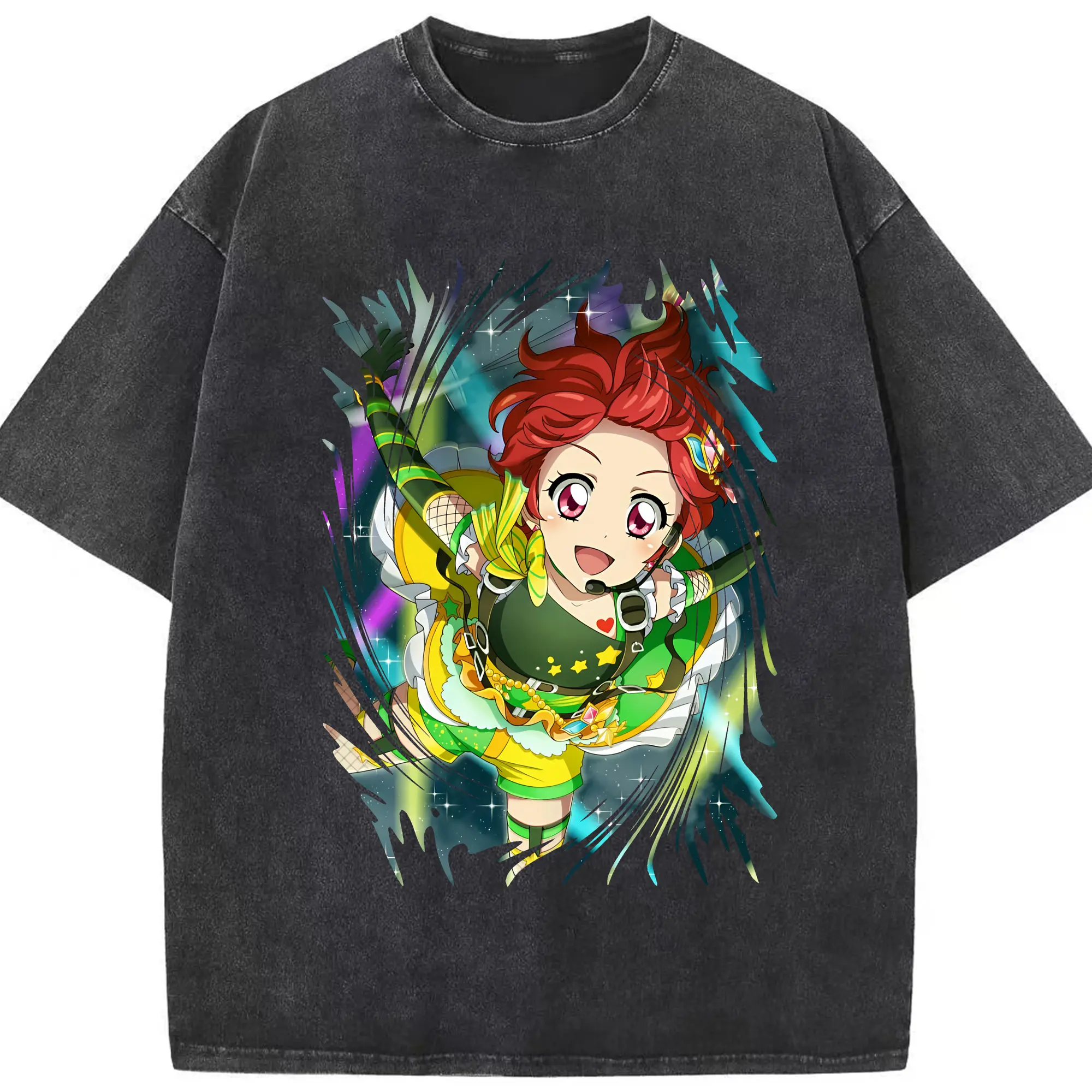 アイカツ グッズ 一ノ瀬 かえで - 綿100％ ヴィンテージ風 半袖Tシャツ ・ フロントプリント ・ 柔らか肌触り ・ 通気性 快適 ・ スポーツ カジュアル 外出用