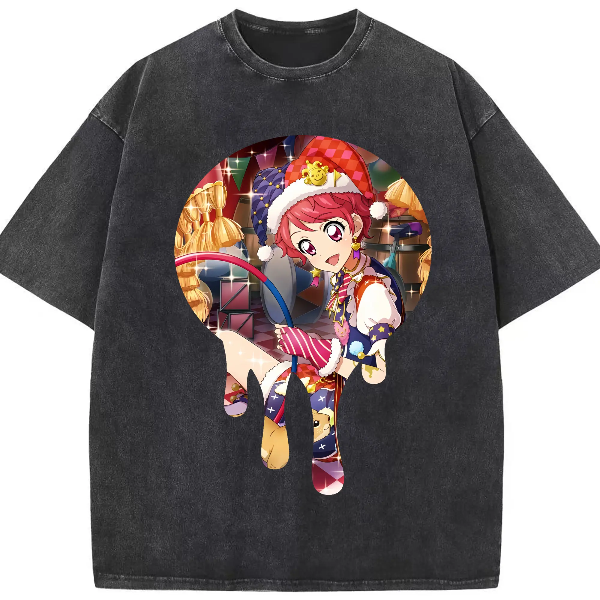 アイカツ グッズ 一ノ瀬 かえで - 綿100％ ヴィンテージ風 半袖Tシャツ ・ フロントプリント ・ 柔らか肌触り ・ 通気性 快適 ・ スポーツ カジュアル 外出用