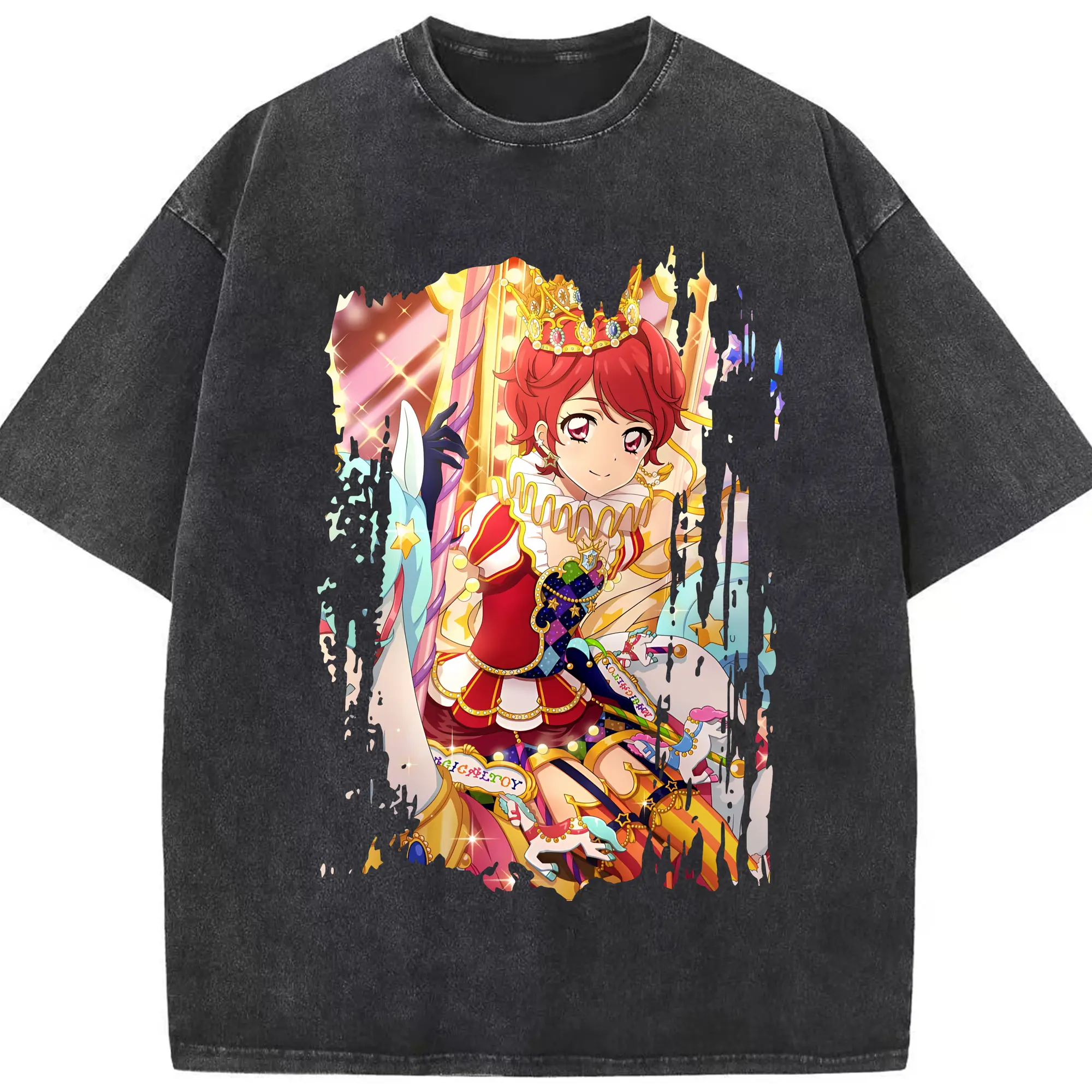 アイカツ グッズ 一ノ瀬 かえで - 綿100％ ヴィンテージ風 半袖Tシャツ ・ フロントプリント ・ 柔らか肌触り ・ 通気性 快適 ・ スポーツ カジュアル 外出用