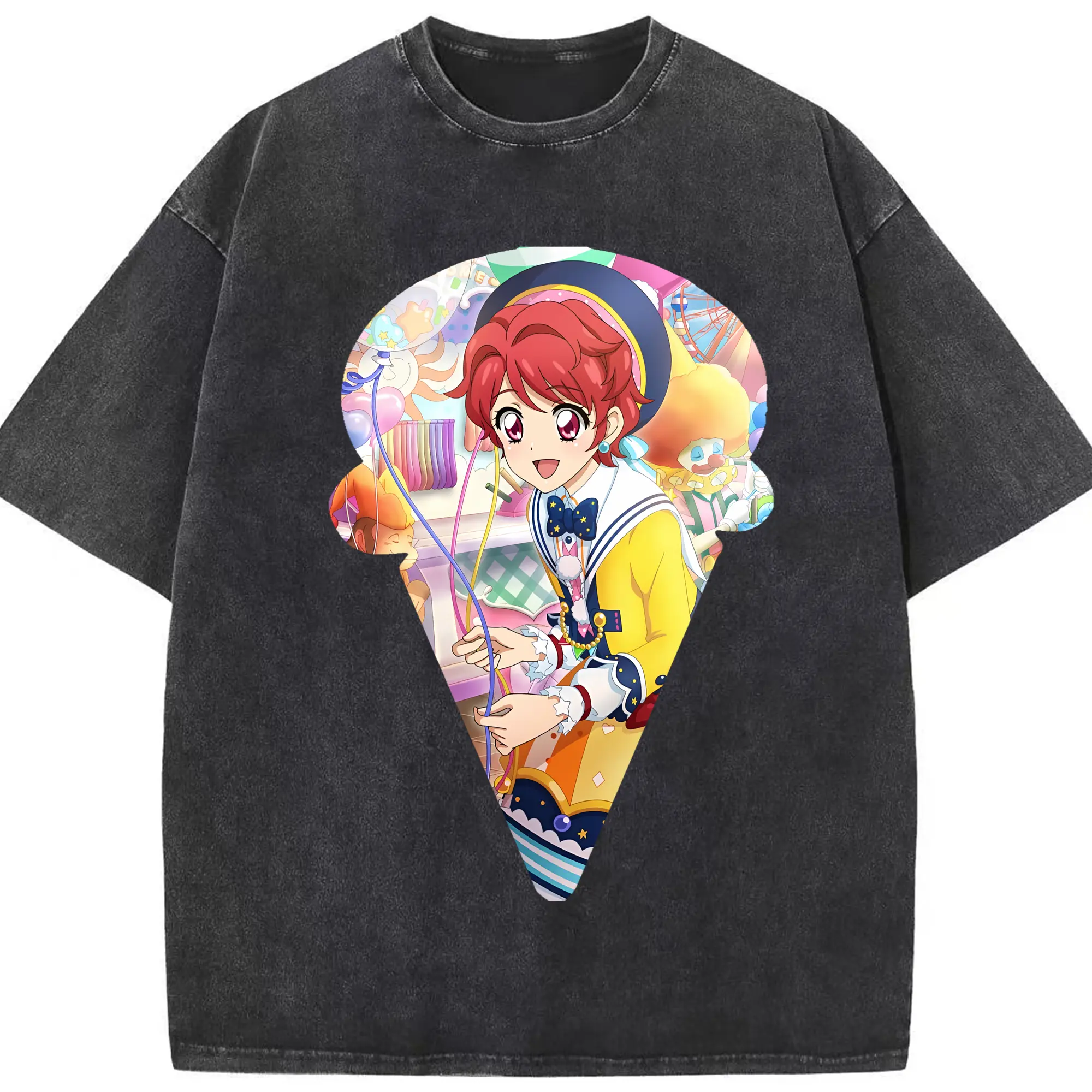 アイカツ グッズ 一ノ瀬 かえで - 綿100％ ヴィンテージ風 半袖Tシャツ ・ フロントプリント ・ 柔らか肌触り ・ 通気性 快適 ・ スポーツ カジュアル 外出用