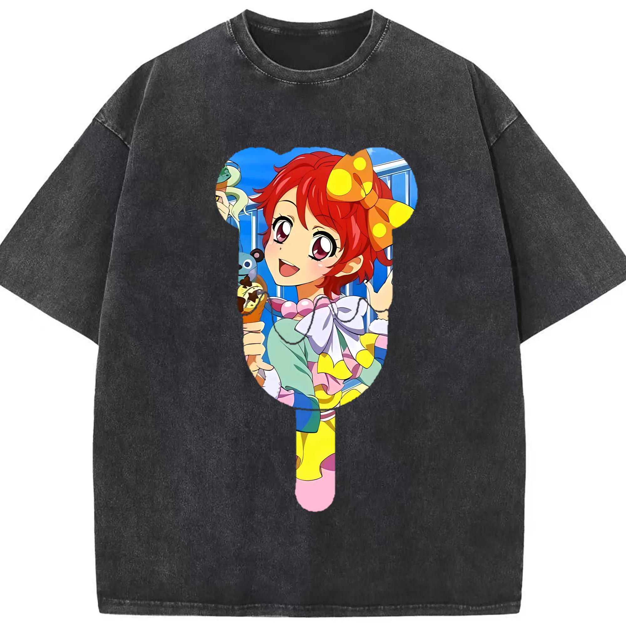 アイカツ グッズ 一ノ瀬 かえで - 綿100％ ヴィンテージ風 半袖Tシャツ ・ フロントプリント ・ 柔らか肌触り ・ 通気性 快適 ・ スポーツ カジュアル 外出用
