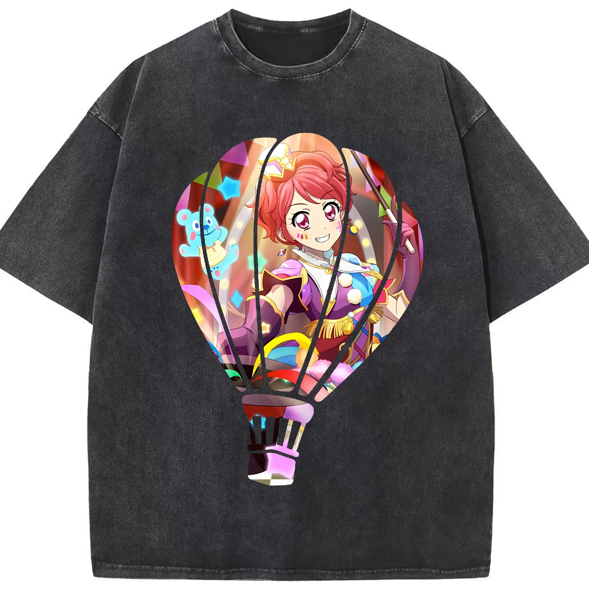 アイカツ グッズ 一ノ瀬 かえで - 綿100％ ヴィンテージ風 半袖Tシャツ ・ フロントプリント ・ 柔らか肌触り ・ 通気性 快適 ・ スポーツ カジュアル 外出用