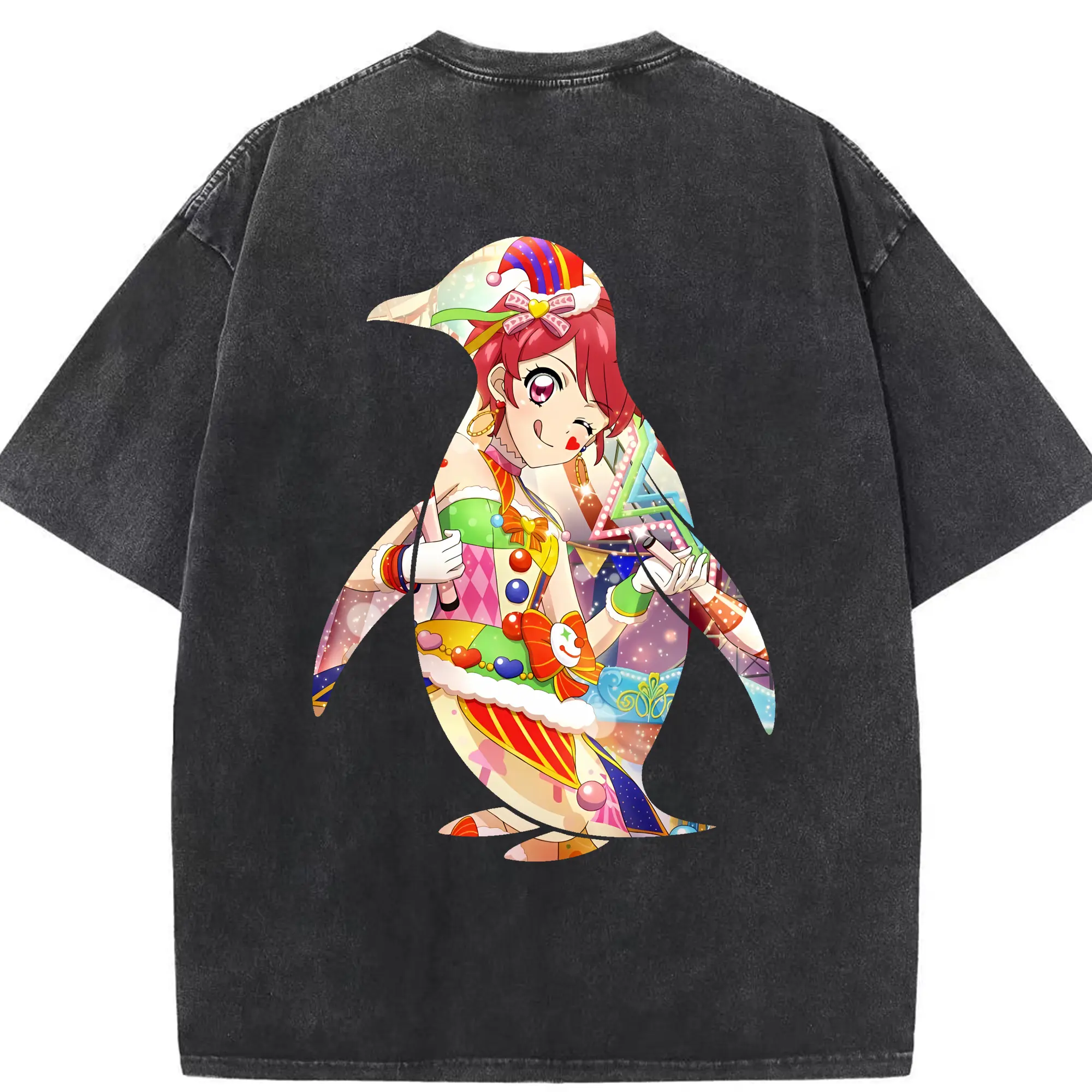 アイカツ グッズ 一ノ瀬 かえで - 綿100％ ヴィンテージ風 半袖Tシャツ ・ 背面プリント ・ 柔らか肌触り ・ 通気性 快適 ・ スポーツ カジュアル 外出用
