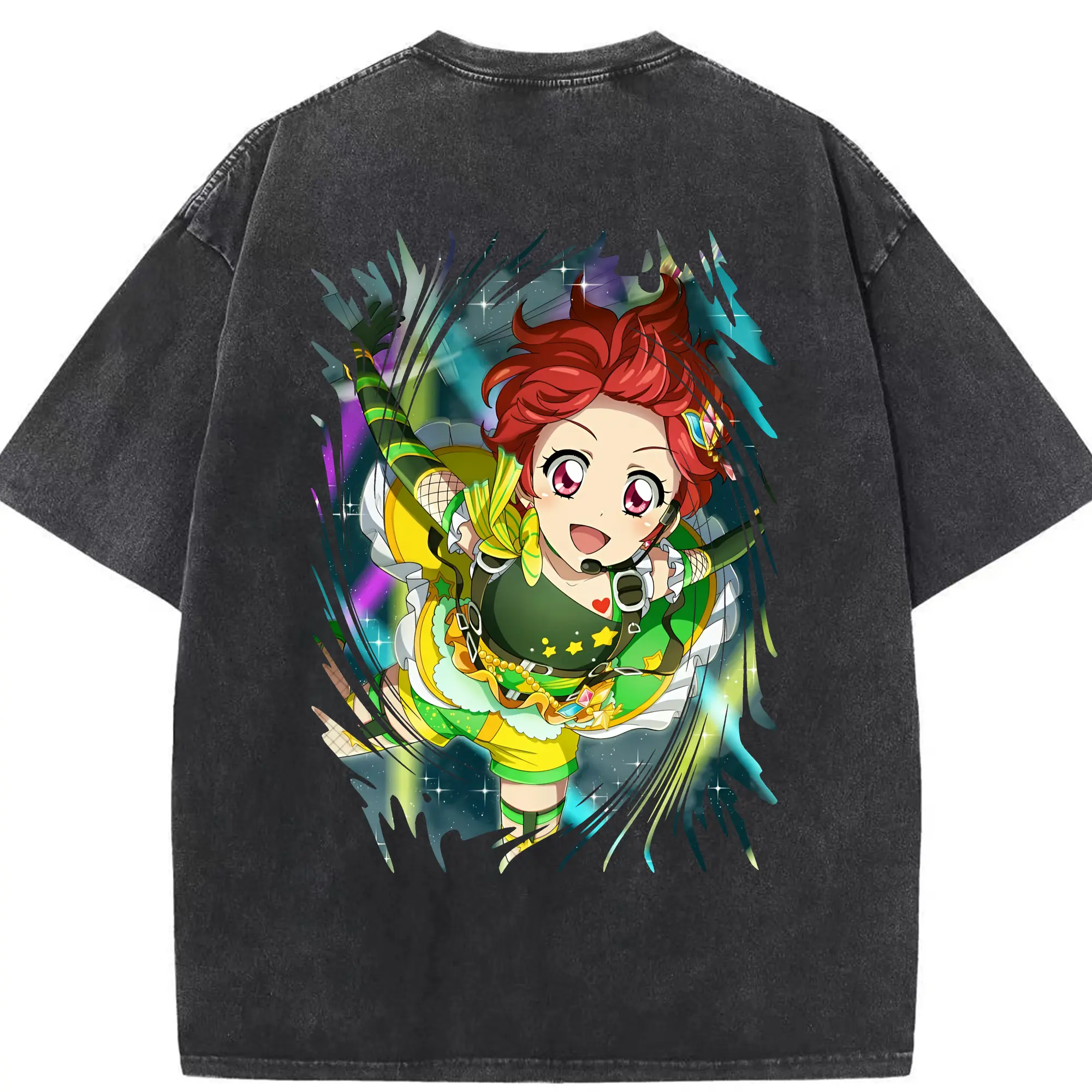 アイカツ グッズ 一ノ瀬 かえで - 綿100％ ヴィンテージ風 半袖Tシャツ ・ 背面プリント ・ 柔らか肌触り ・ 通気性 快適 ・ スポーツ カジュアル 外出用