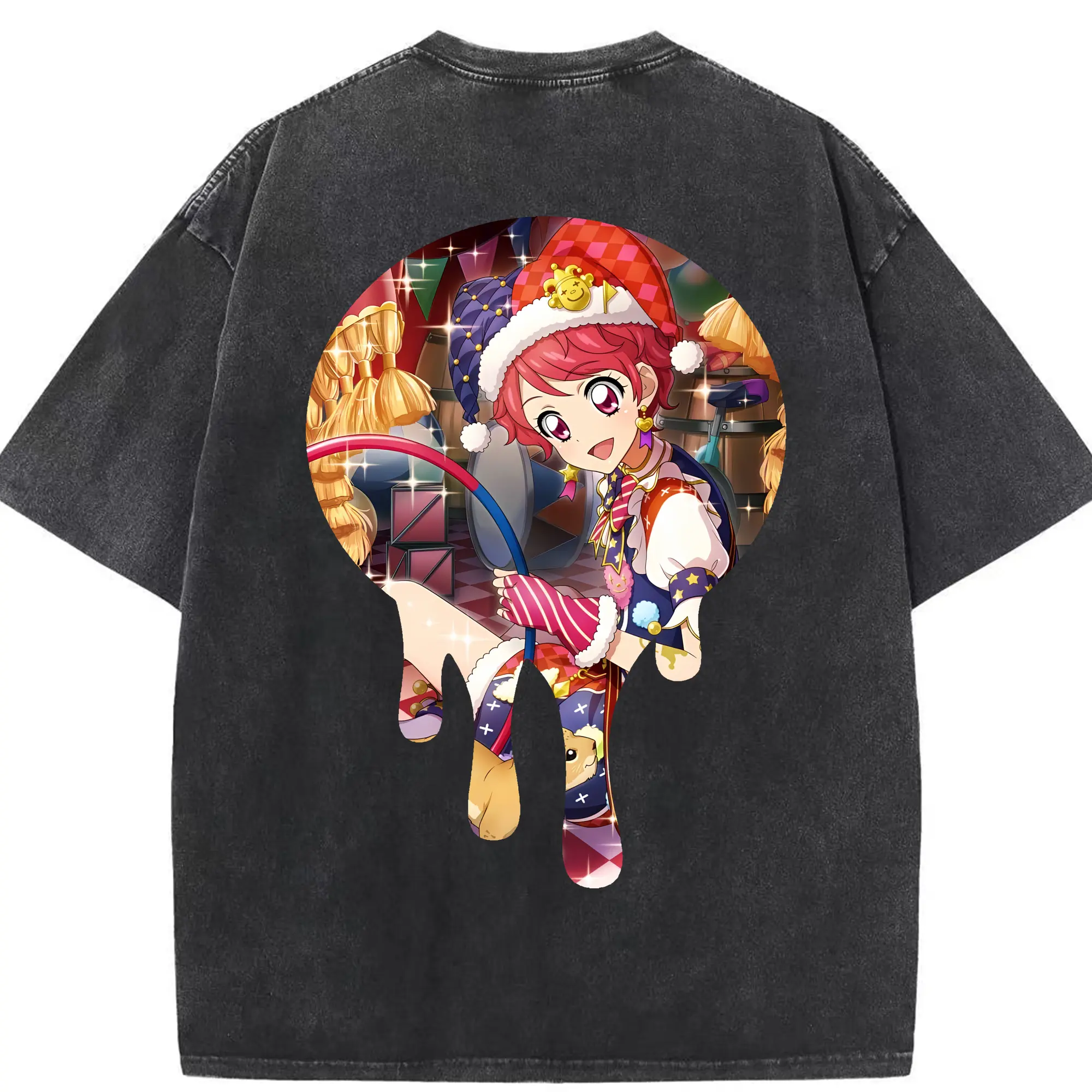 アイカツ グッズ 一ノ瀬 かえで - 綿100％ ヴィンテージ風 半袖Tシャツ ・ 背面プリント ・ 柔らか肌触り ・ 通気性 快適 ・ スポーツ カジュアル 外出用