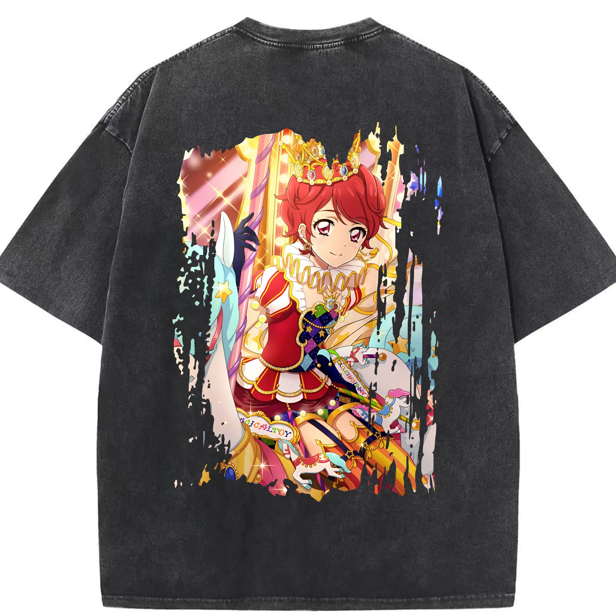 アイカツ グッズ 一ノ瀬 かえで - 綿100％ ヴィンテージ風 半袖Tシャツ ・ 背面プリント ・ 柔らか肌触り ・ 通気性 快適 ・ スポーツ カジュアル 外出用