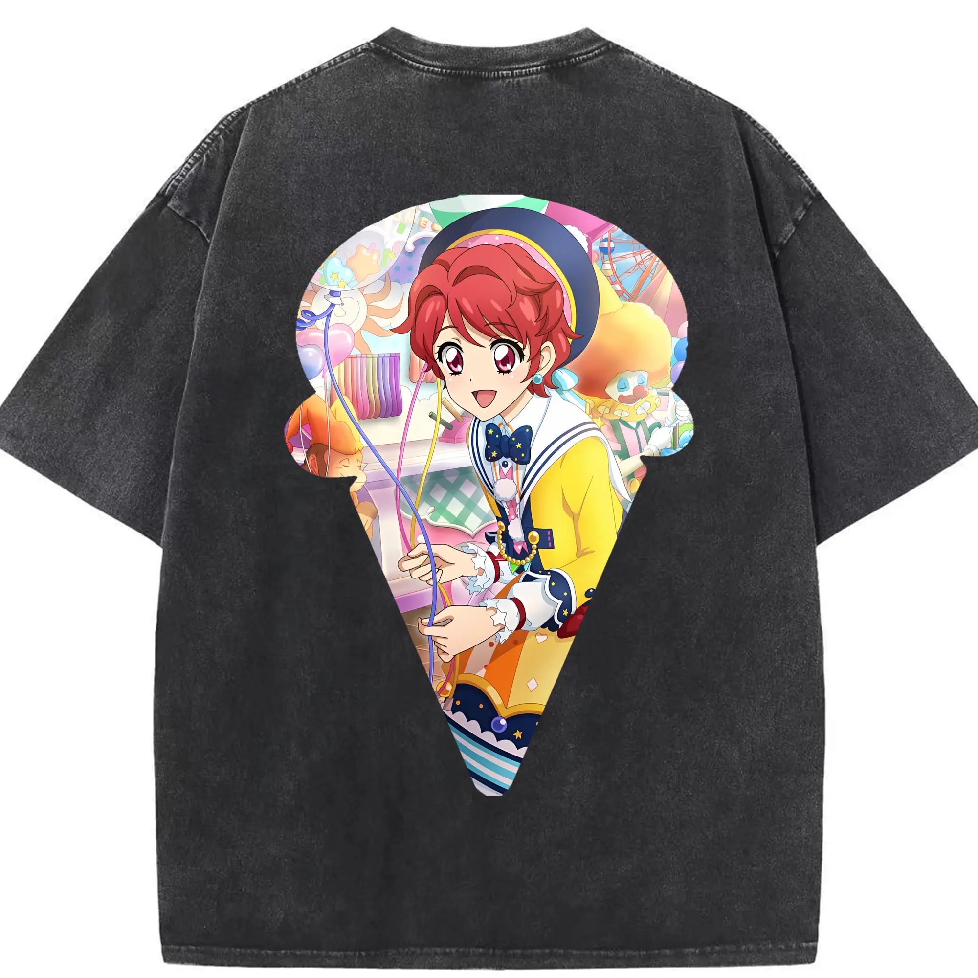 アイカツ グッズ 一ノ瀬 かえで - 綿100％ ヴィンテージ風 半袖Tシャツ ・ 背面プリント ・ 柔らか肌触り ・ 通気性 快適 ・ スポーツ カジュアル 外出用
