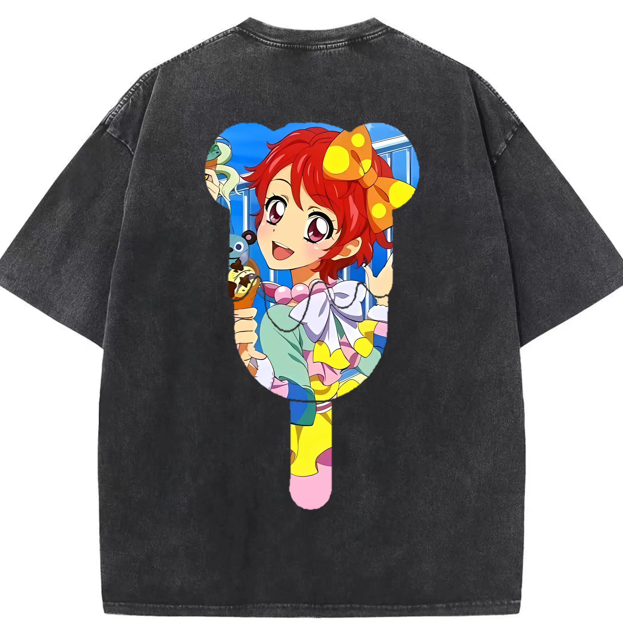 アイカツ グッズ 一ノ瀬 かえで - 綿100％ ヴィンテージ風 半袖Tシャツ ・ 背面プリント ・ 柔らか肌触り ・ 通気性 快適 ・ スポーツ カジュアル 外出用