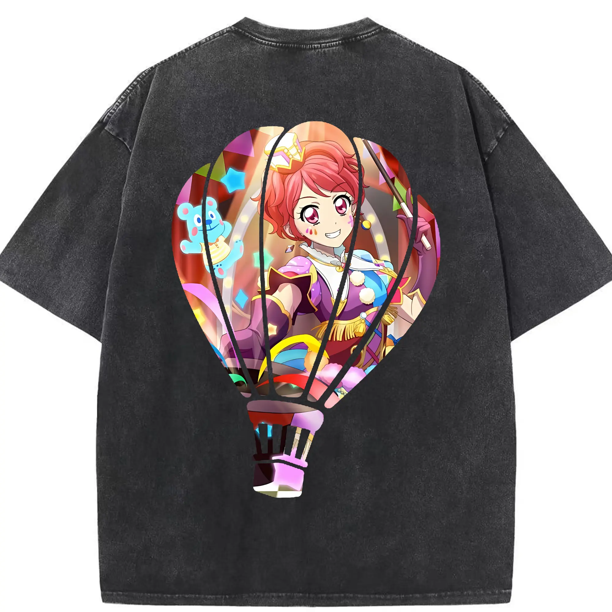 アイカツ グッズ 一ノ瀬 かえで - 綿100％ ヴィンテージ風 半袖Tシャツ ・ 背面プリント ・ 柔らか肌触り ・ 通気性 快適 ・ スポーツ カジュアル 外出用