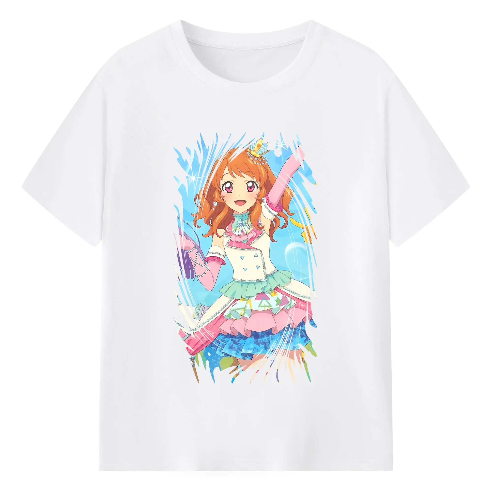 アイカツ グッズ 大空 あかり - 綿100％ 半袖Tシャツ ・ フロントプリント ・ 快適 通気性 ・ 日常使い 散歩 スポーツ用