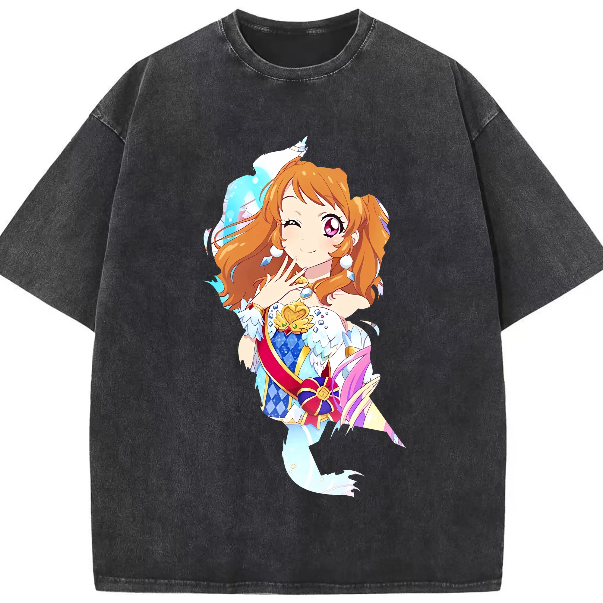 アイカツ グッズ 大空 あかり - 綿100％ ヴィンテージ風 半袖Tシャツ ・ フロントプリント ・ 柔らか肌触り ・ 通気性 快適 ・ スポーツ カジュアル 外出用