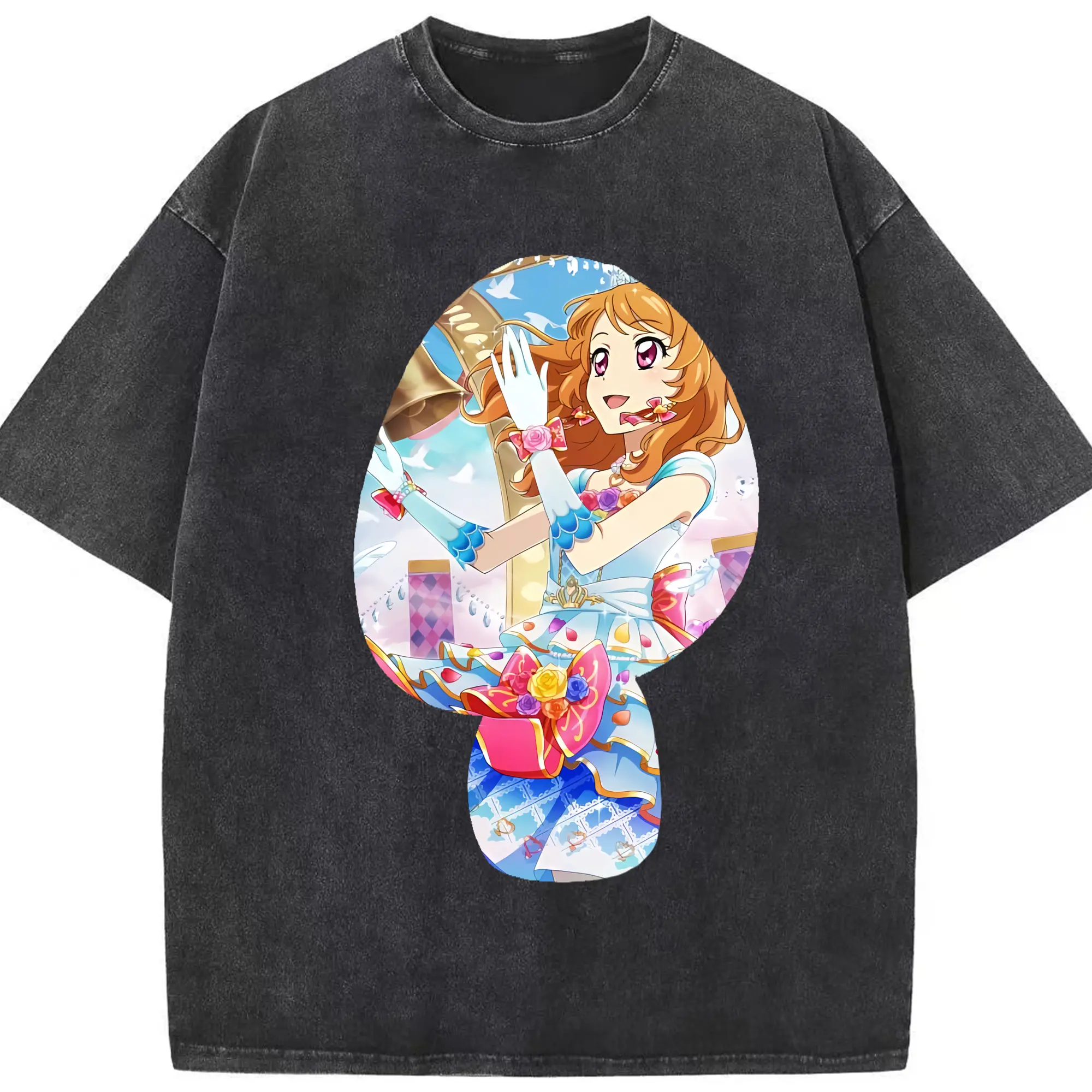アイカツ グッズ 大空 あかり - 綿100％ ヴィンテージ風 半袖Tシャツ ・ フロントプリント ・ 柔らか肌触り ・ 通気性 快適 ・ スポーツ カジュアル 外出用
