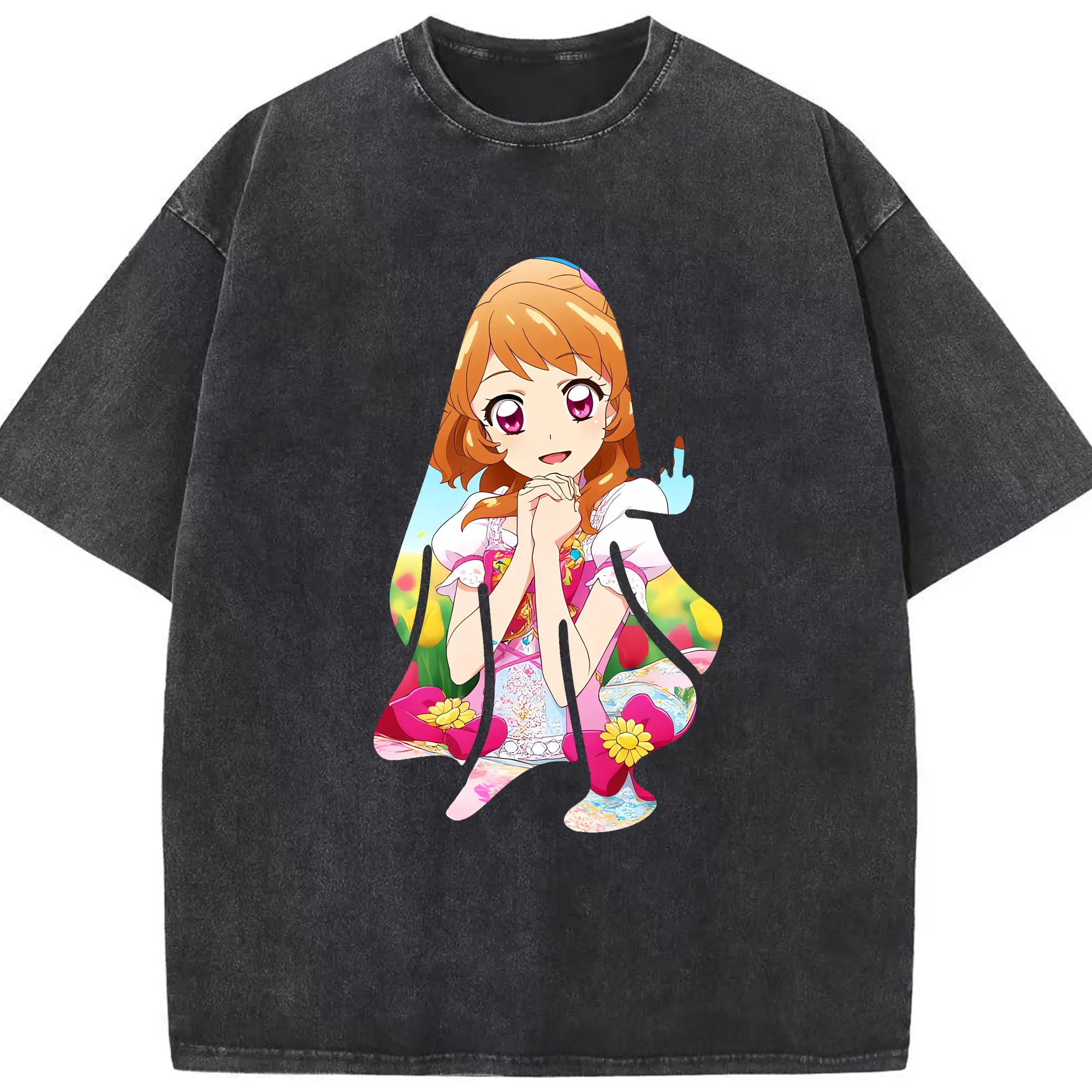 アイカツ グッズ 大空 あかり - 綿100％ ヴィンテージ風 半袖Tシャツ ・ フロントプリント ・ 柔らか肌触り ・ 通気性 快適 ・ スポーツ カジュアル 外出用