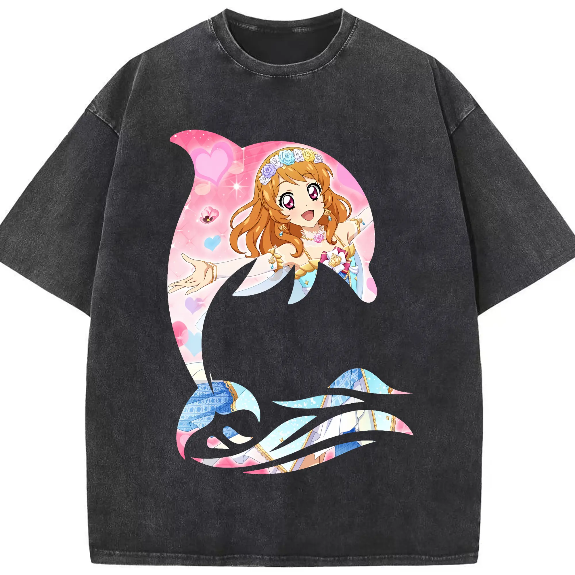 アイカツ グッズ 大空 あかり - 綿100％ ヴィンテージ風 半袖Tシャツ ・ フロントプリント ・ 柔らか肌触り ・ 通気性 快適 ・ スポーツ カジュアル 外出用