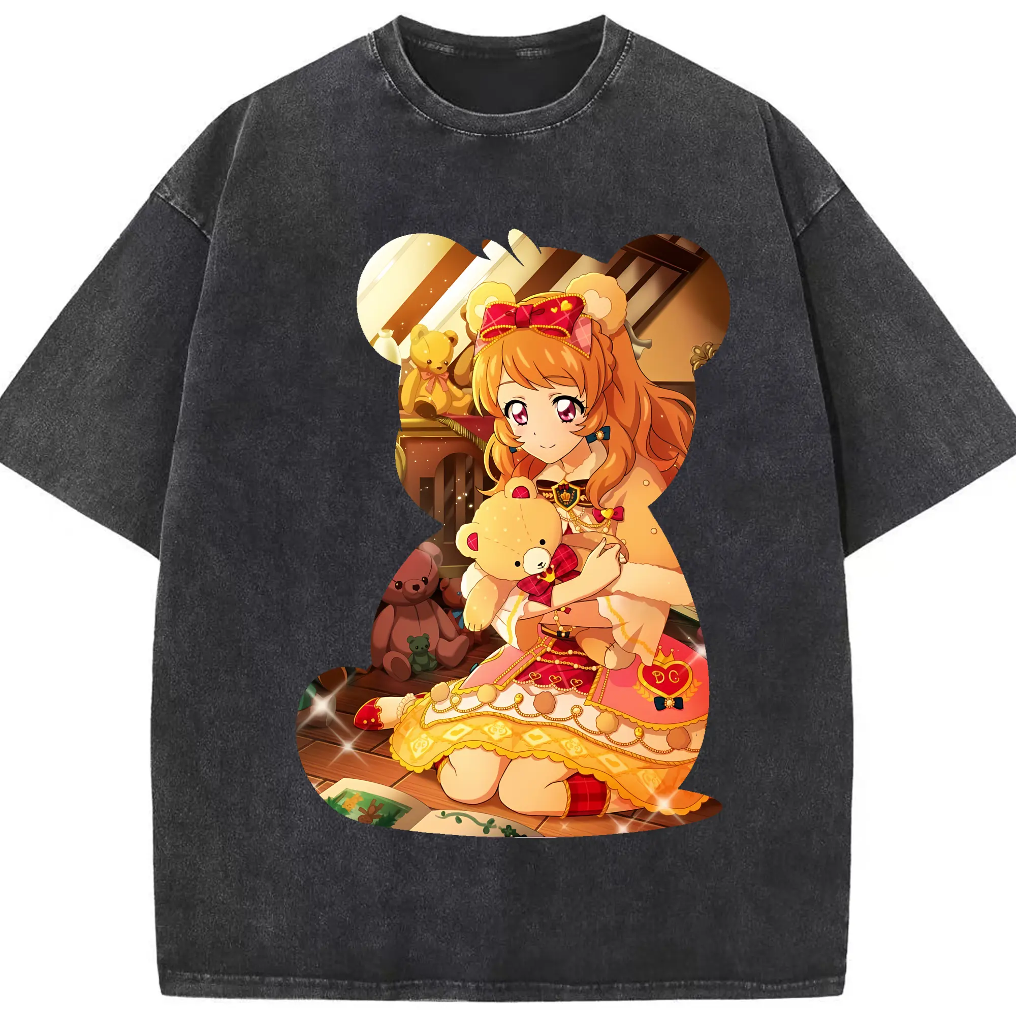 アイカツ グッズ 大空 あかり - 綿100％ ヴィンテージ風 半袖Tシャツ ・ フロントプリント ・ 柔らか肌触り ・ 通気性 快適 ・ スポーツ カジュアル 外出用