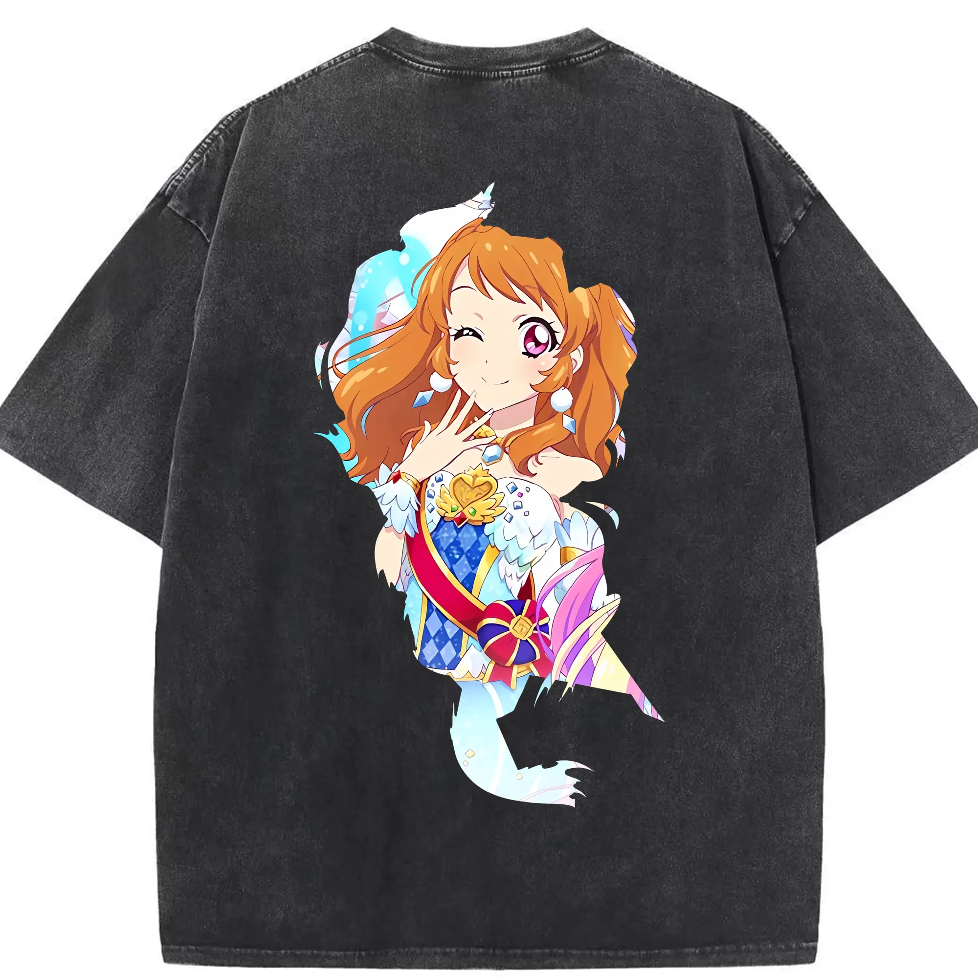 アイカツ グッズ 大空 あかり - 綿100％ ヴィンテージ風 半袖Tシャツ ・ 背面プリント ・ 柔らか肌触り ・ 通気性 快適 ・ スポーツ カジュアル 外出用