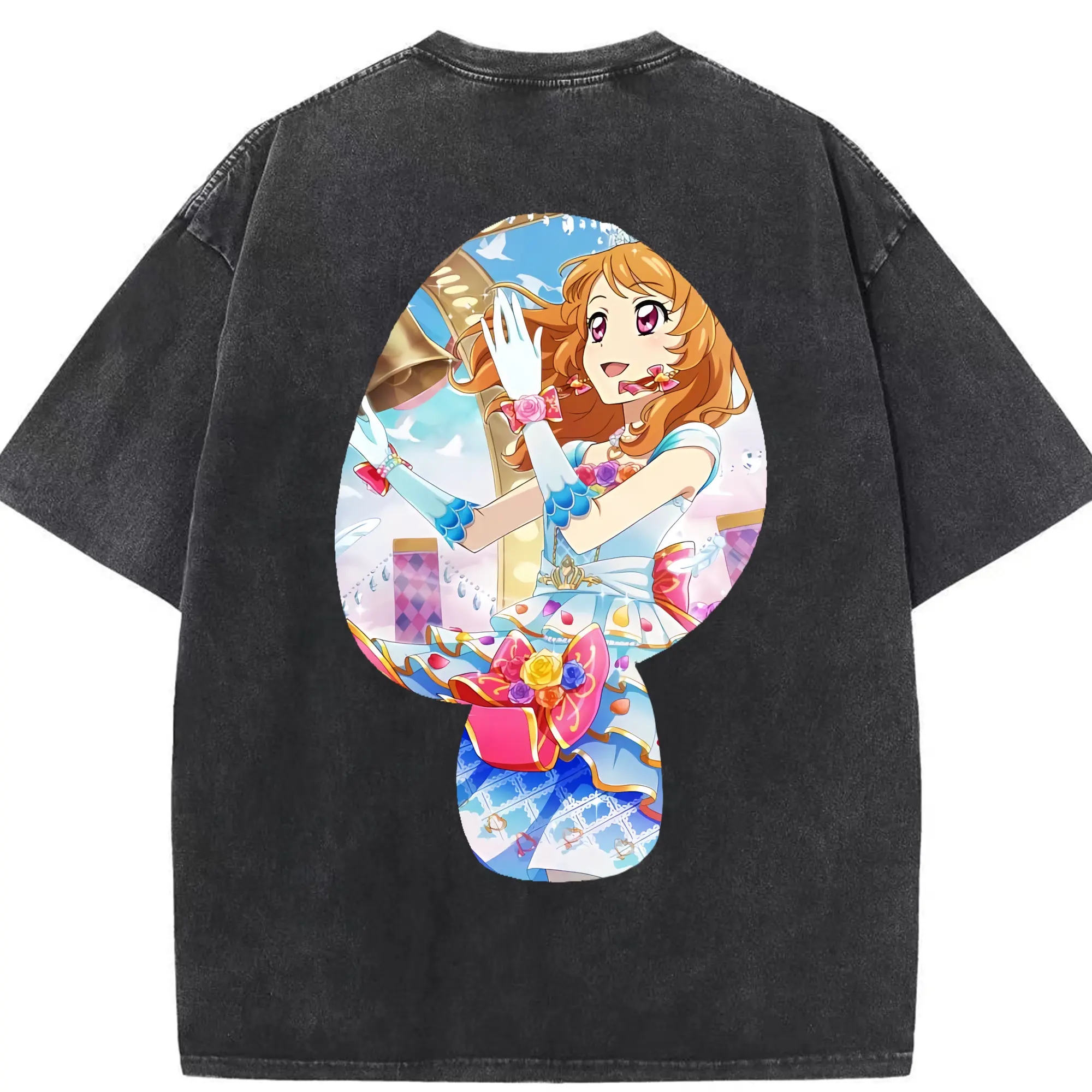 アイカツ グッズ 大空 あかり - 綿100％ ヴィンテージ風 半袖Tシャツ ・ 背面プリント ・ 柔らか肌触り ・ 通気性 快適 ・ スポーツ カジュアル 外出用
