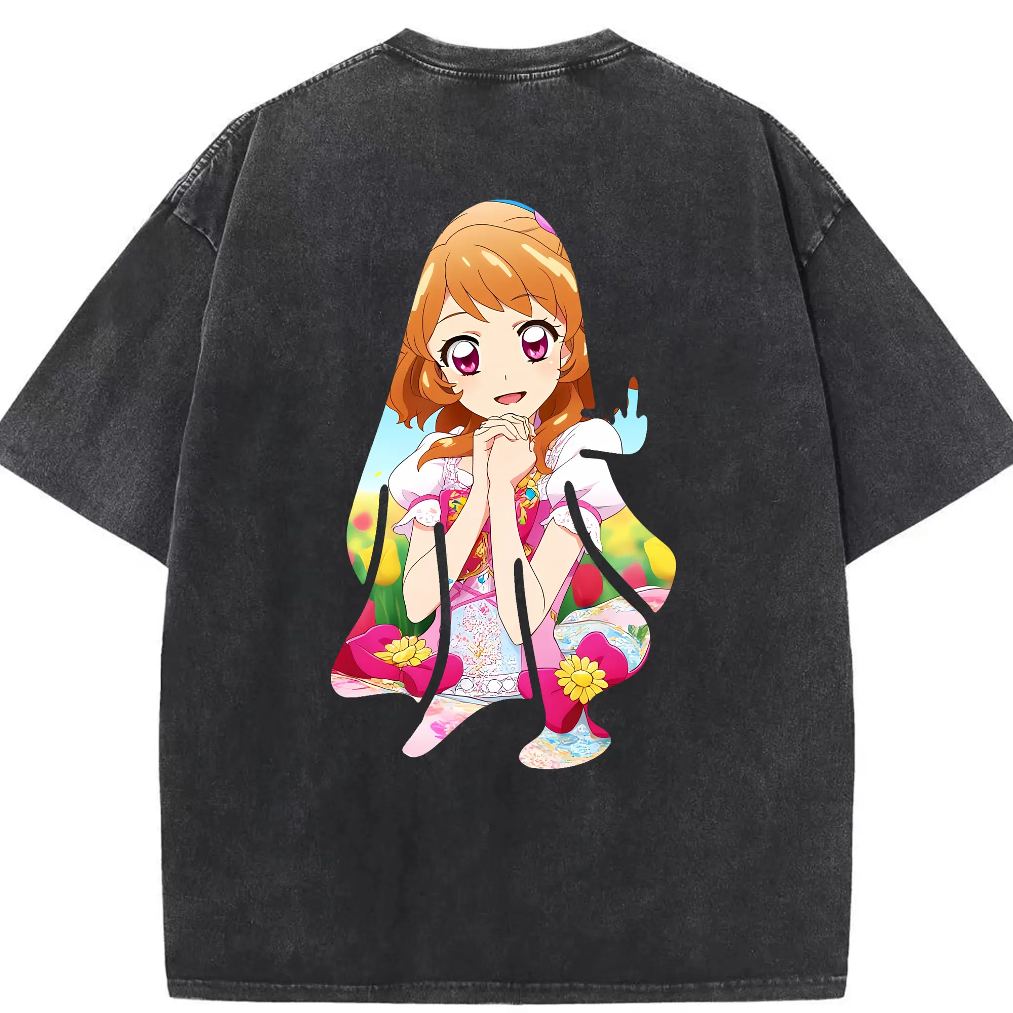 アイカツ グッズ 大空 あかり - 綿100％ ヴィンテージ風 半袖Tシャツ ・ 背面プリント ・ 柔らか肌触り ・ 通気性 快適 ・ スポーツ カジュアル 外出用