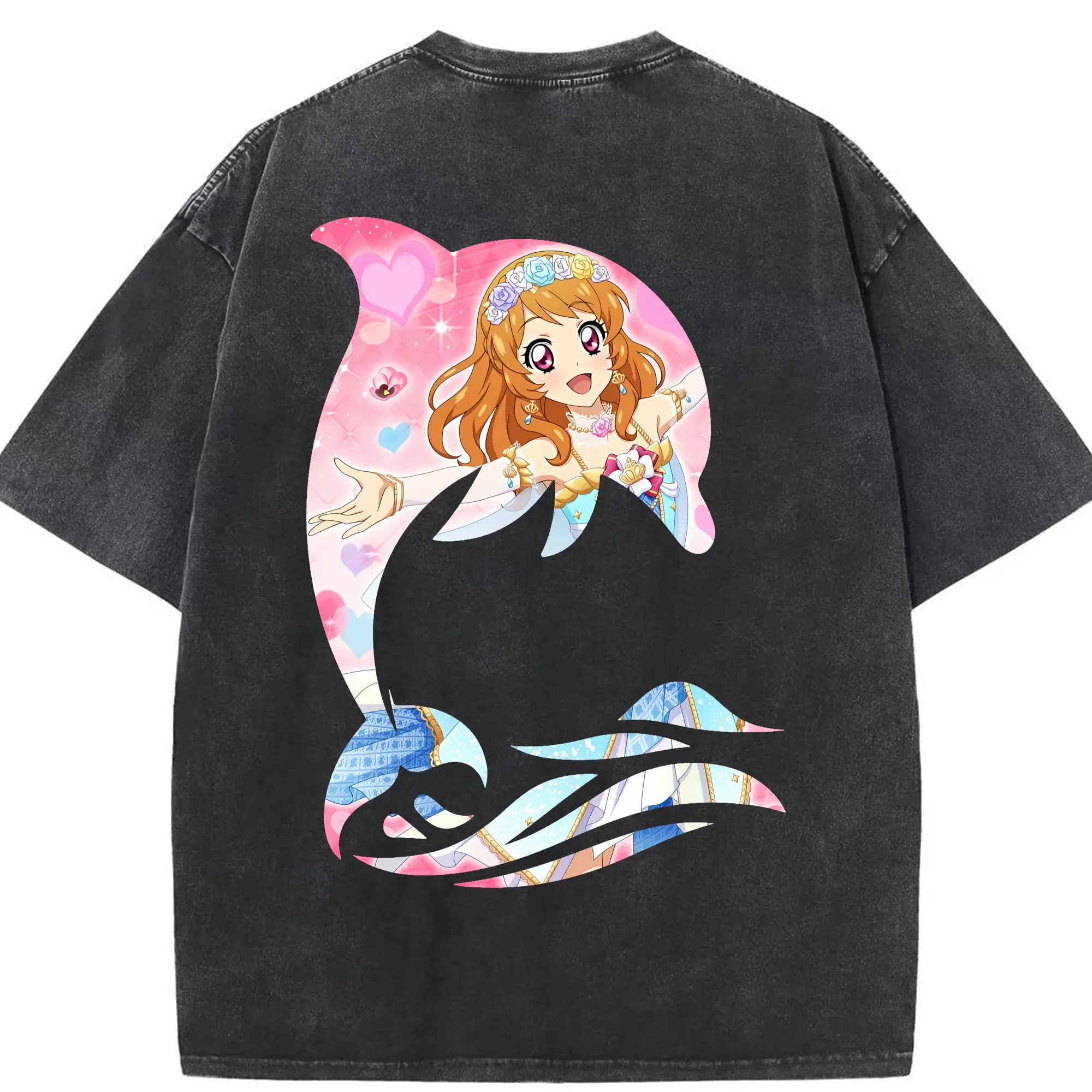 アイカツ グッズ 大空 あかり - 綿100％ ヴィンテージ風 半袖Tシャツ ・ 背面プリント ・ 柔らか肌触り ・ 通気性 快適 ・ スポーツ カジュアル 外出用