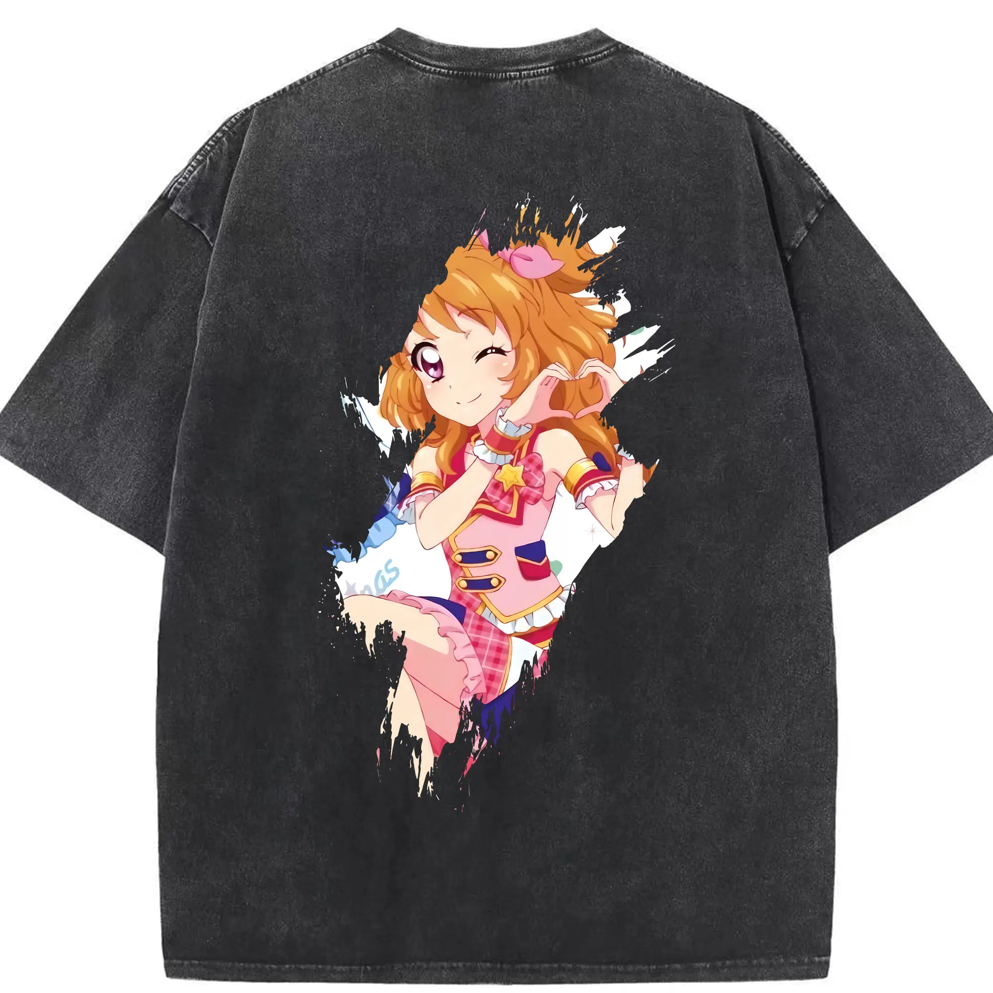 アイカツ グッズ 大空 あかり - 綿100％ ヴィンテージ風 半袖Tシャツ ・ 背面プリント ・ 柔らか肌触り ・ 通気性 快適 ・ スポーツ カジュアル 外出用