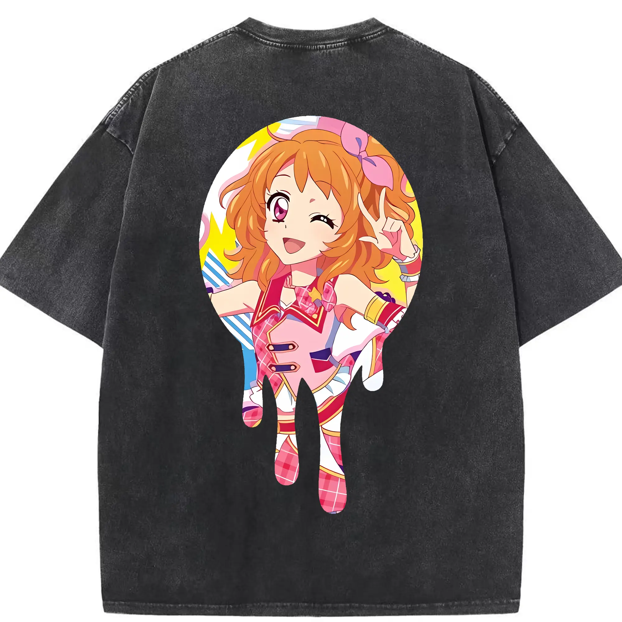 アイカツ グッズ 大空 あかり - 綿100％ ヴィンテージ風 半袖Tシャツ ・ 背面プリント ・ 柔らか肌触り ・ 通気性 快適 ・ スポーツ カジュアル 外出用