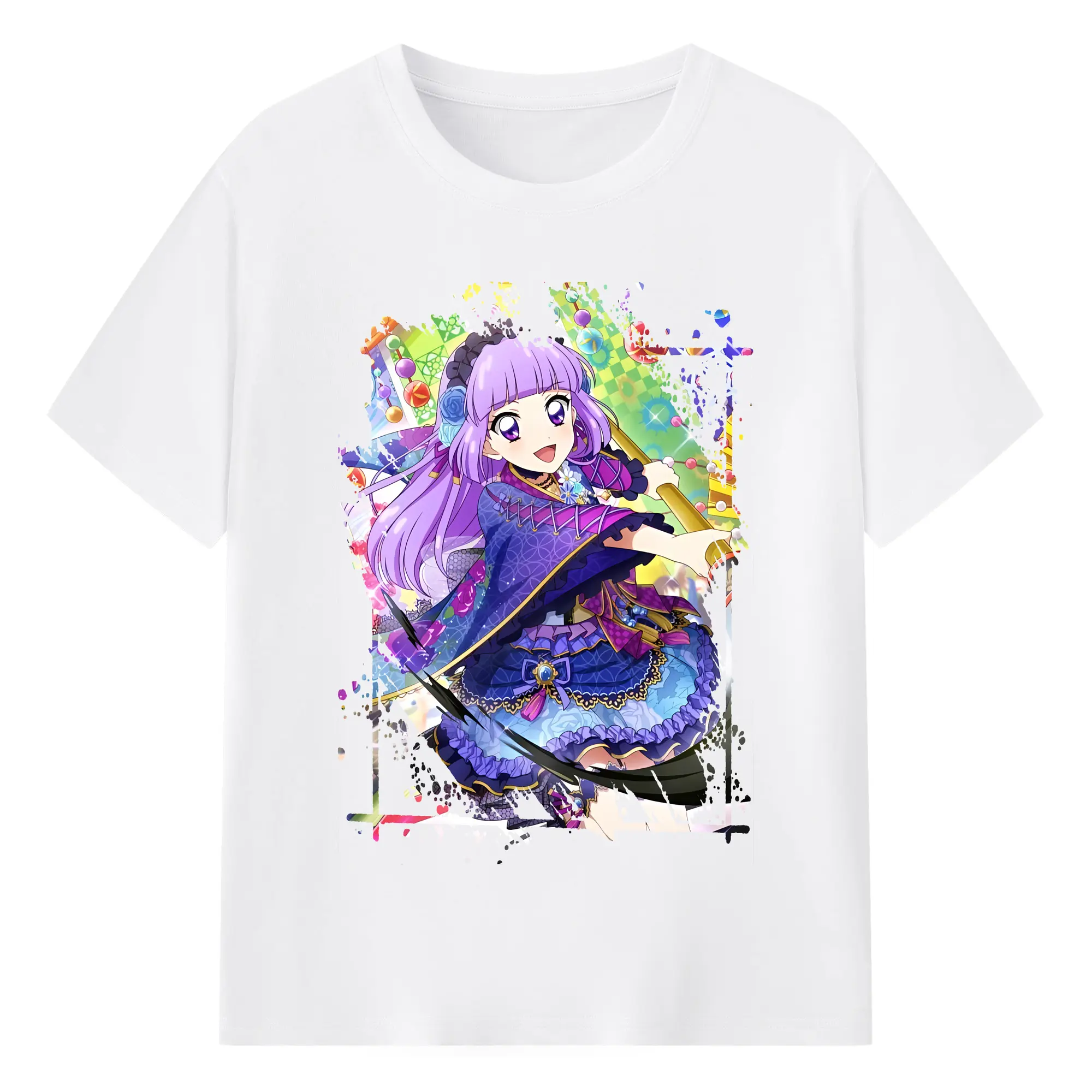 アイカツ グッズ 氷上 スミレ - 綿100％ 半袖Tシャツ ・ フロントプリント ・ 快適 通気性 ・ 日常使い 散歩 スポーツ用