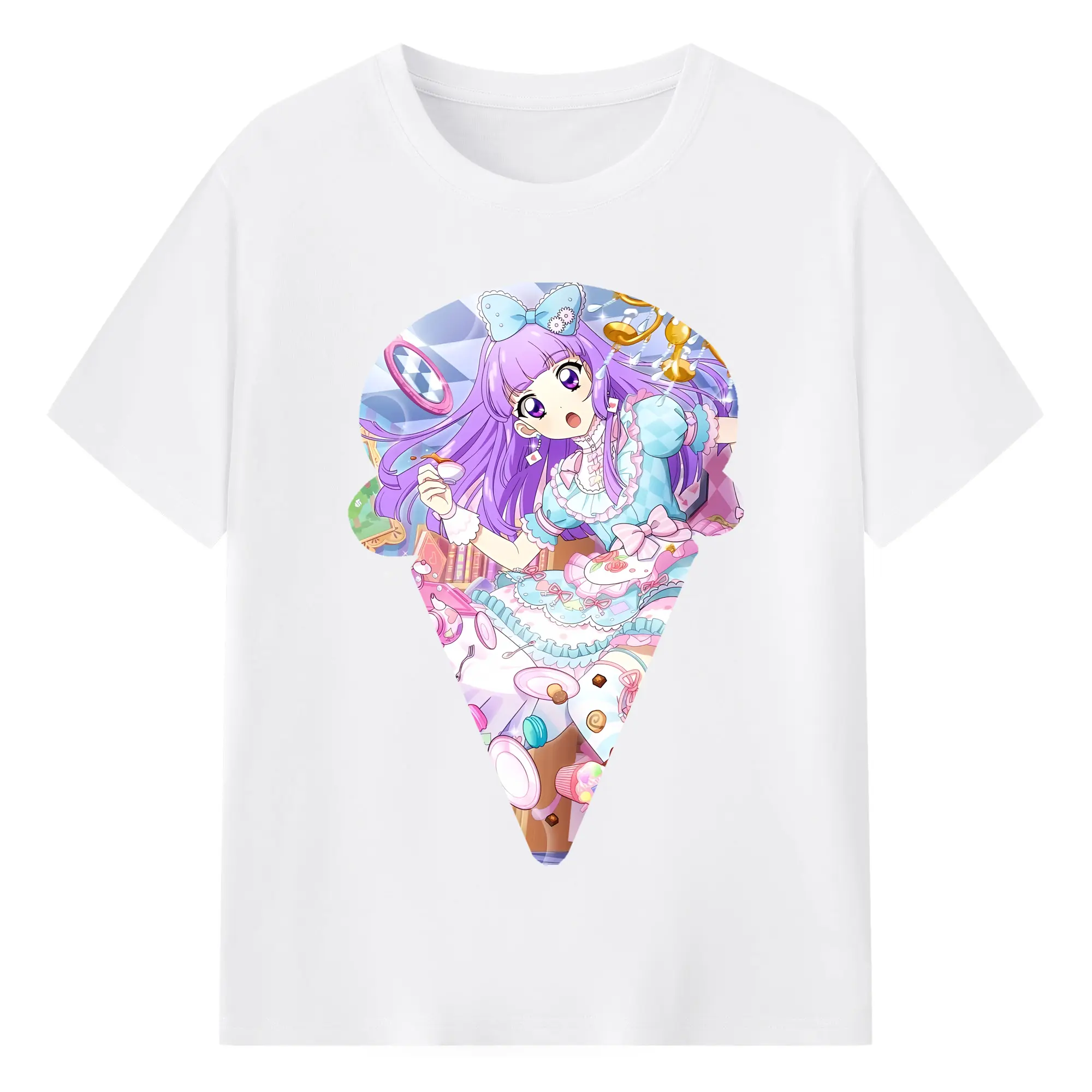 アイカツ グッズ 氷上 スミレ - 綿100％ 半袖Tシャツ ・ フロントプリント ・ 快適 通気性 ・ 日常使い 散歩 スポーツ用