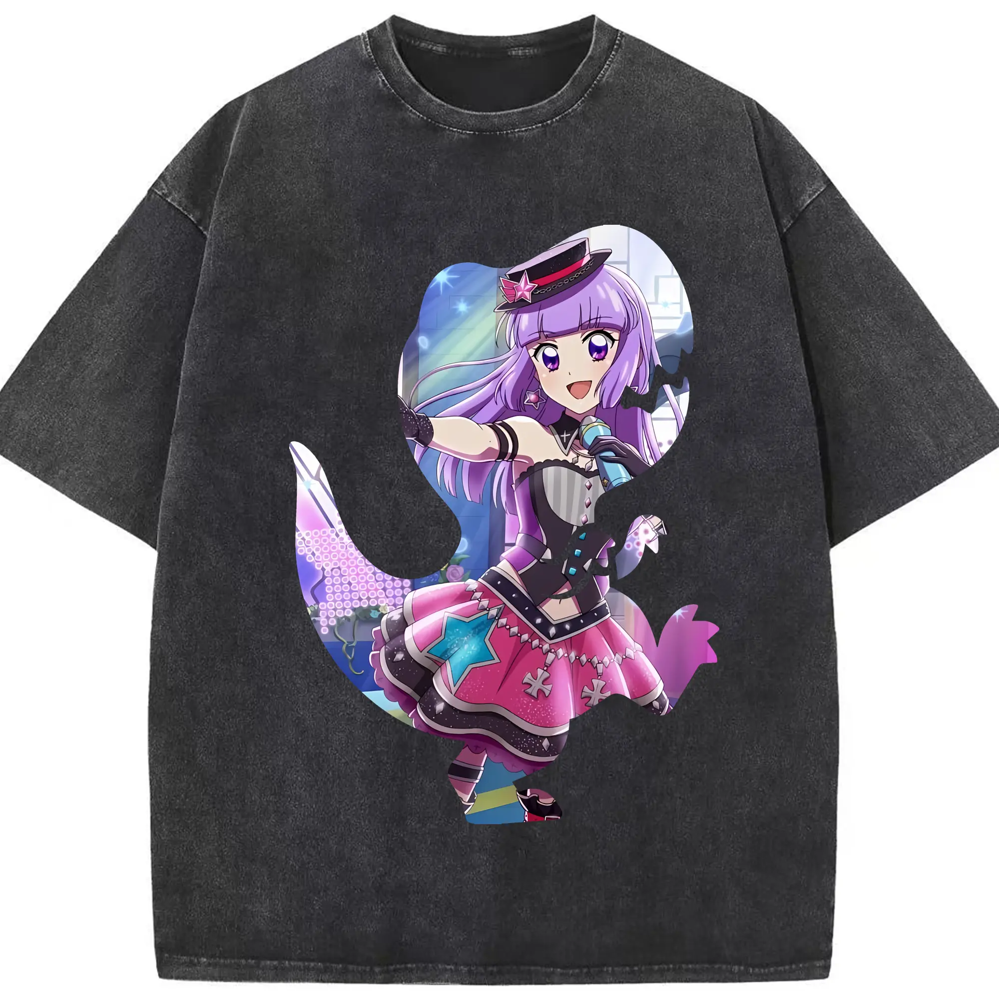 アイカツ グッズ 氷上 スミレ - 綿100％ ヴィンテージ風 半袖Tシャツ ・ フロントプリント ・ 柔らか肌触り ・ 通気性 快適 ・ スポーツ カジュアル 外出用