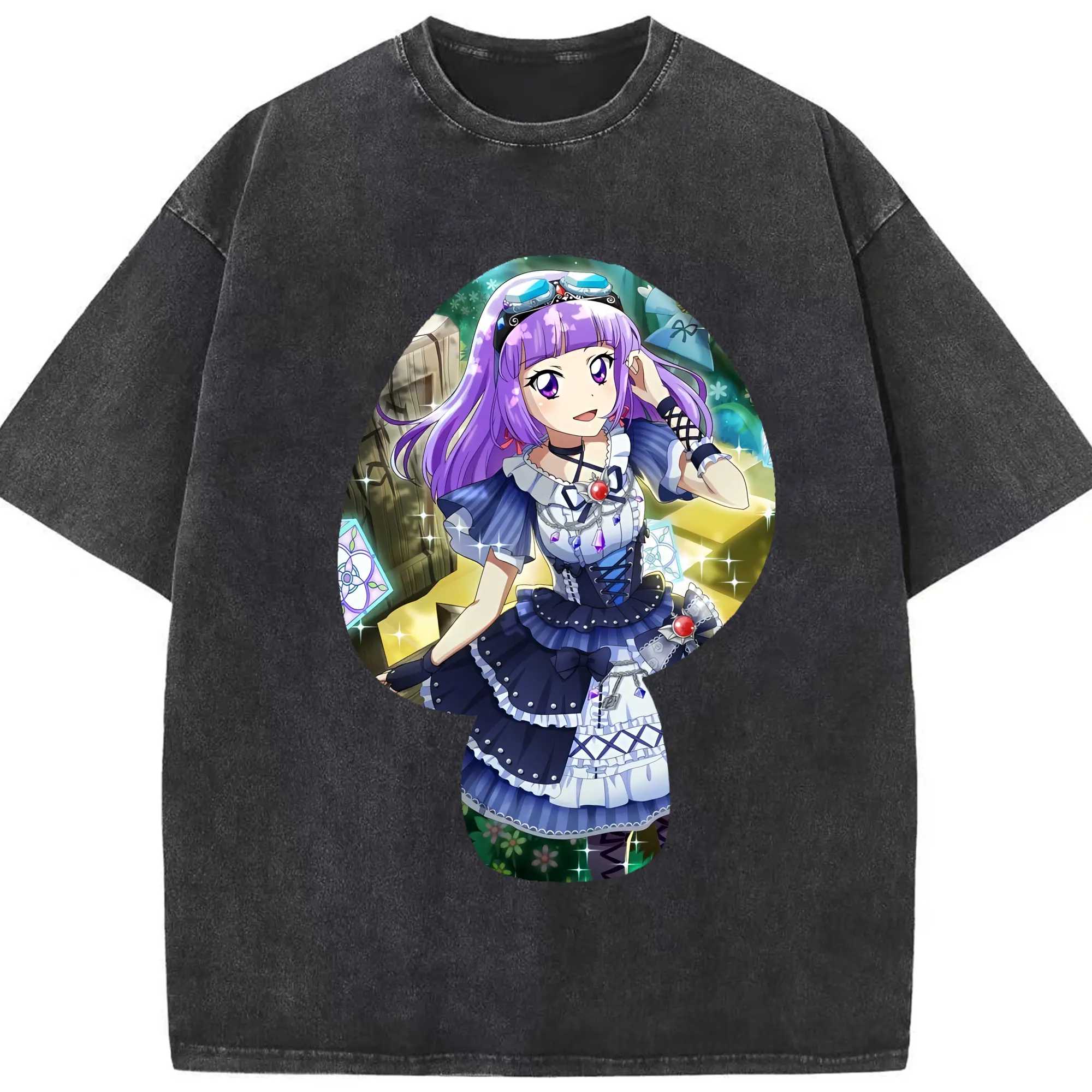 アイカツ グッズ 氷上 スミレ - 綿100％ ヴィンテージ風 半袖Tシャツ ・ フロントプリント ・ 柔らか肌触り ・ 通気性 快適 ・ スポーツ カジュアル 外出用
