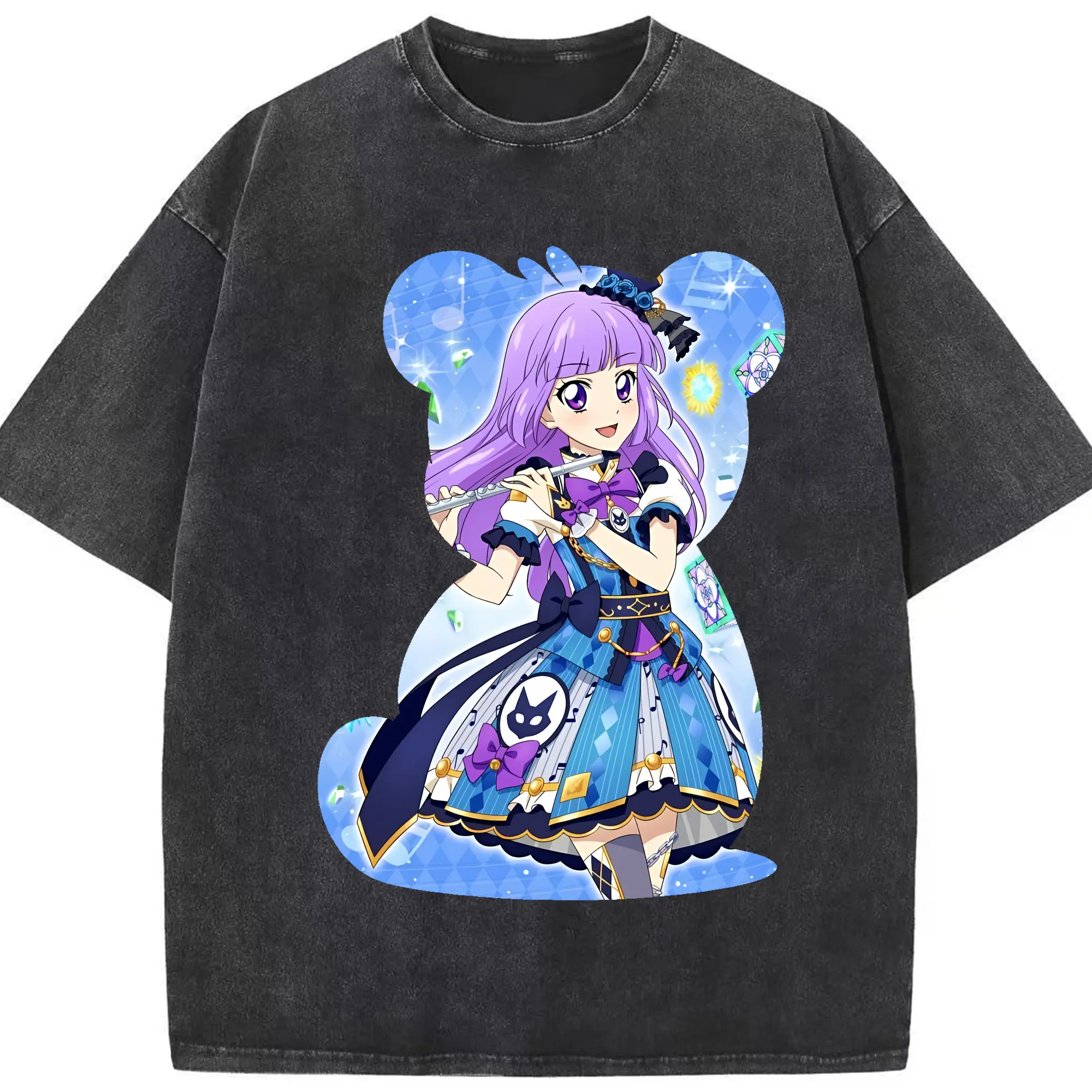 アイカツ グッズ 氷上 スミレ - 綿100％ ヴィンテージ風 半袖Tシャツ ・ フロントプリント ・ 柔らか肌触り ・ 通気性 快適 ・ スポーツ カジュアル 外出用